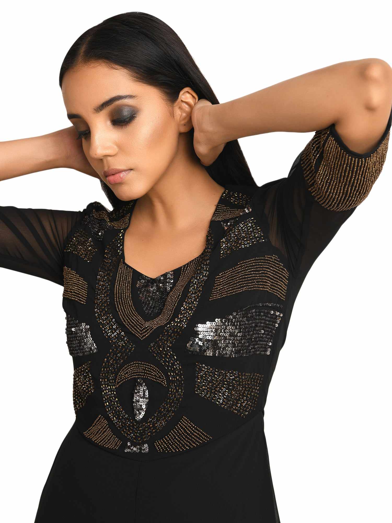 limelight stealing black georgette embroidered jumpsuit