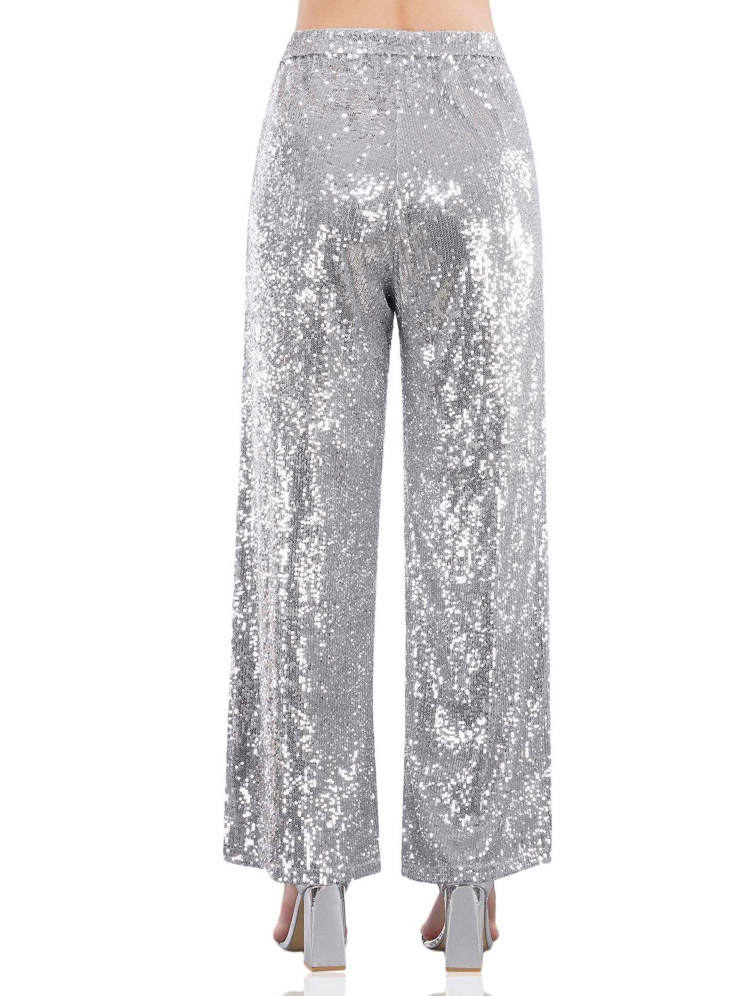 silver sequined tulle high rise pants  