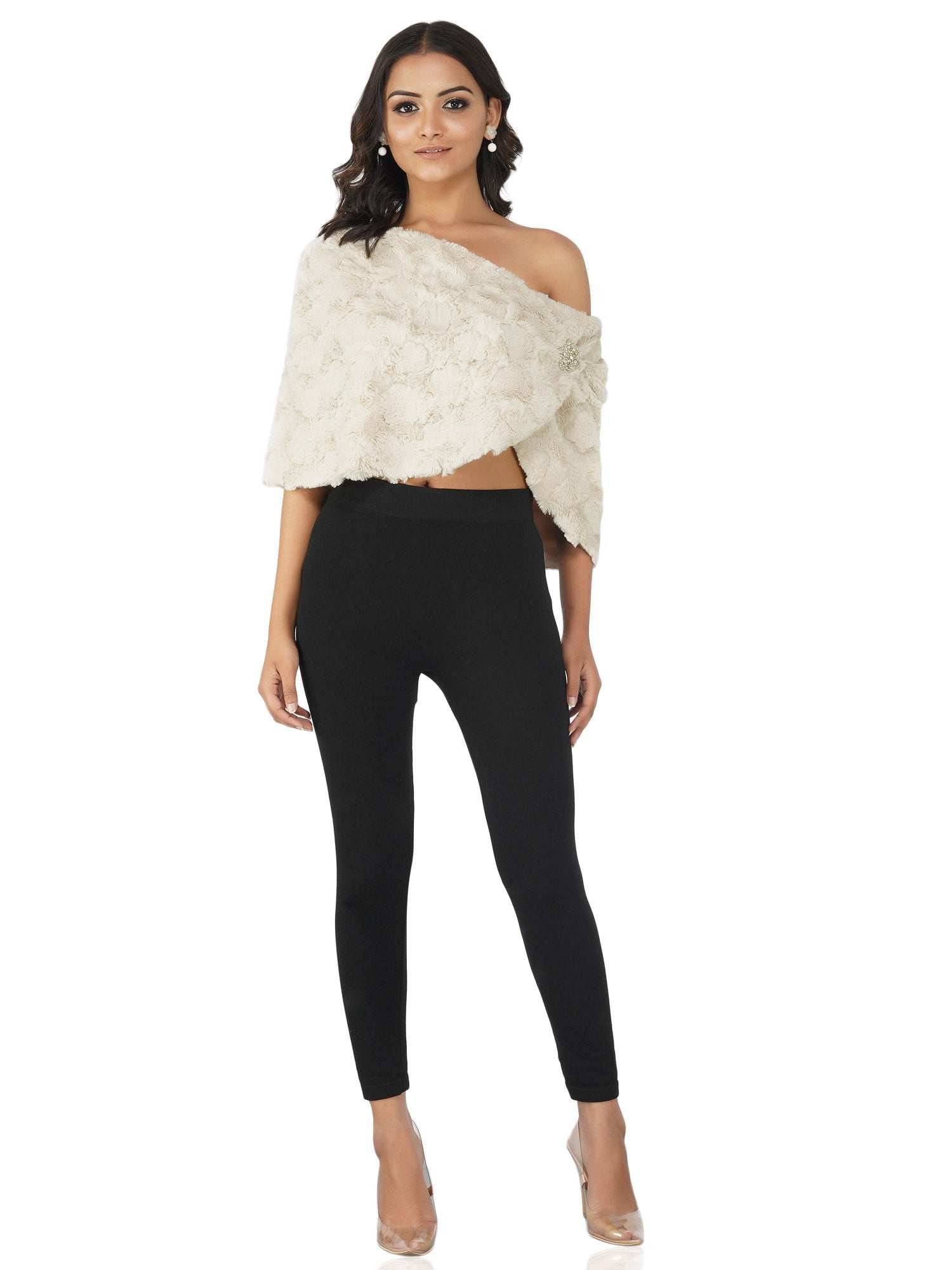 teddy faux fur cape with silver crystals broach