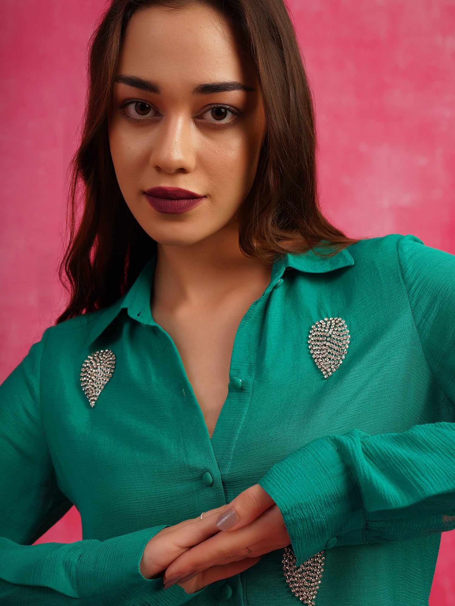 deluxe embellished green shirt  