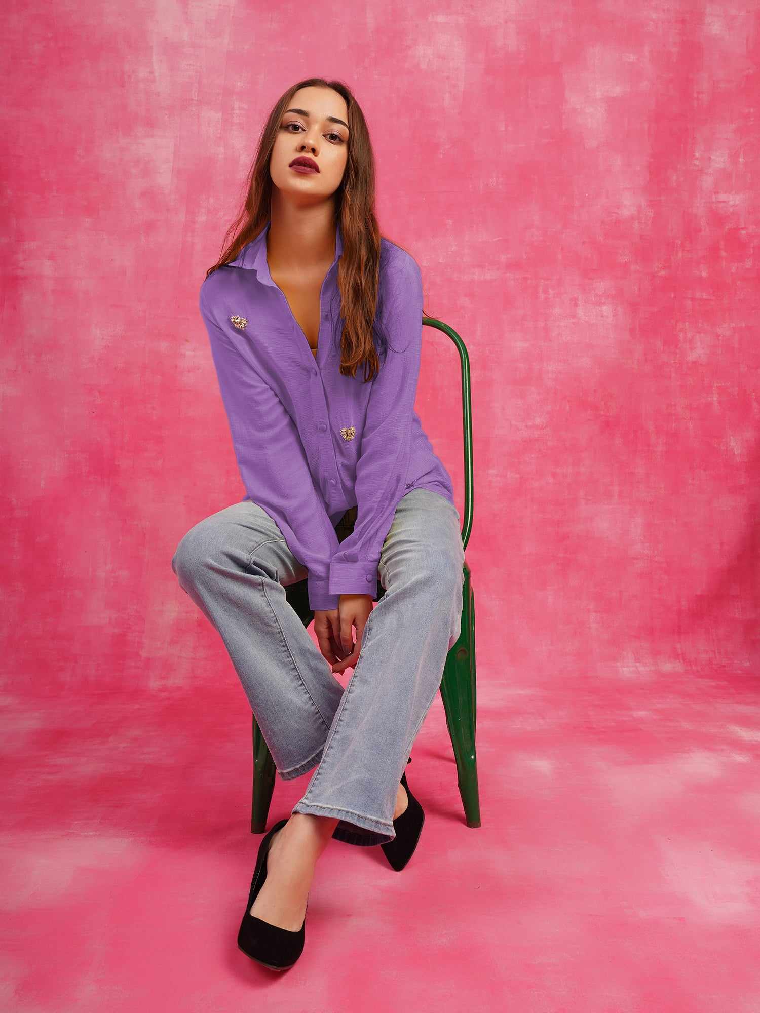 deluxe embellished lavender shirt  