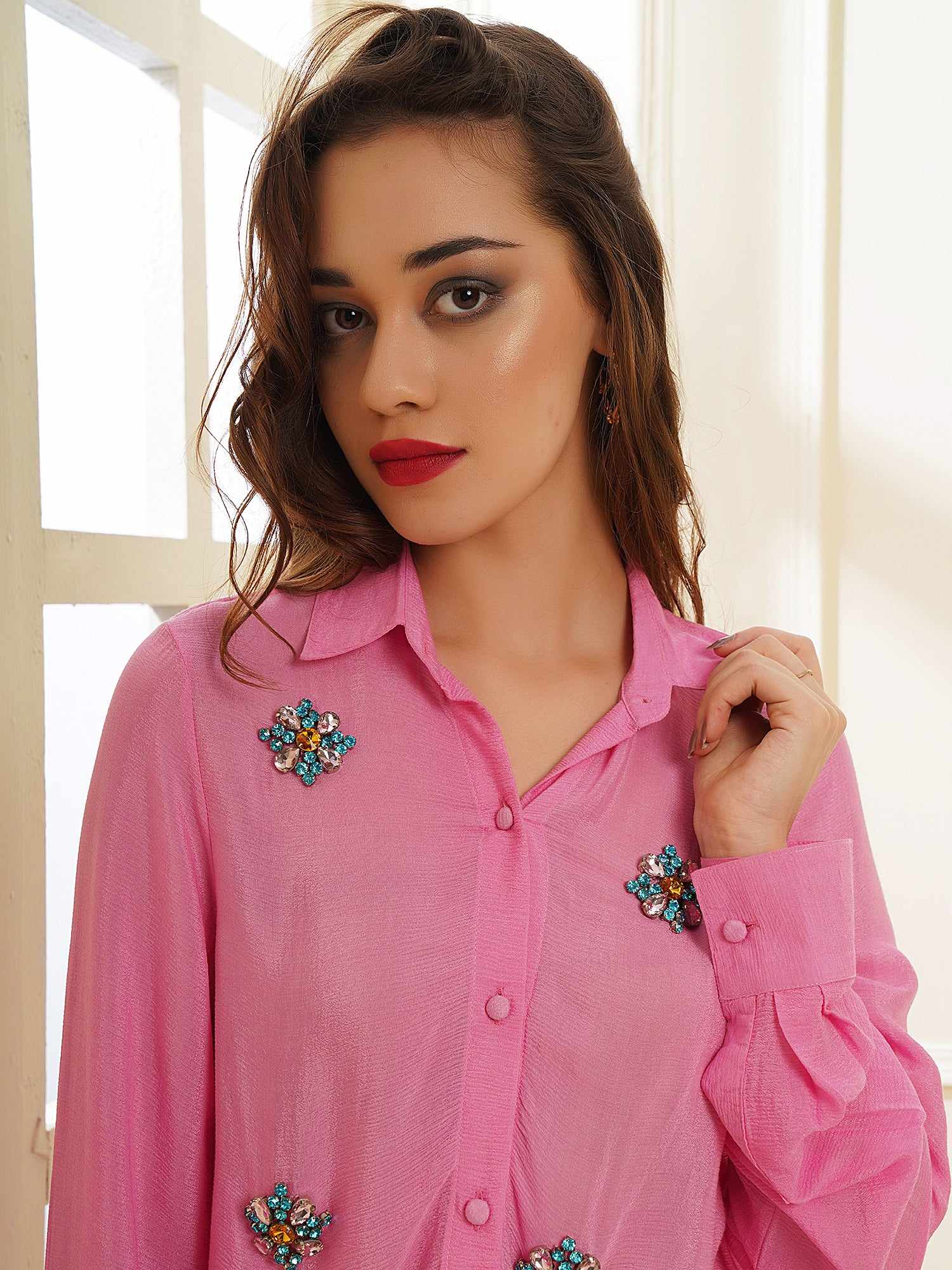 deluxe embellished pink shirt  