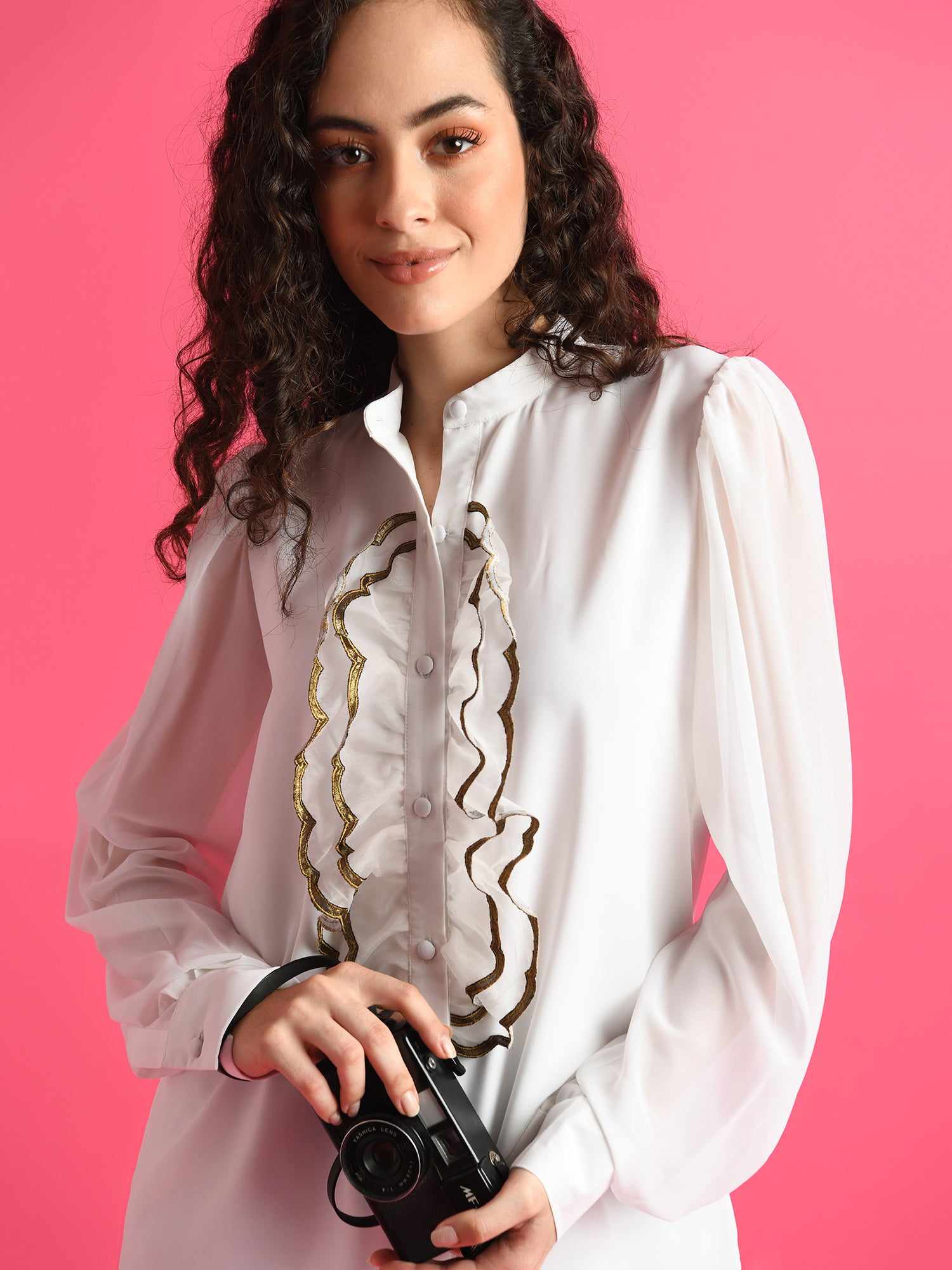white shirt with multi ruffle