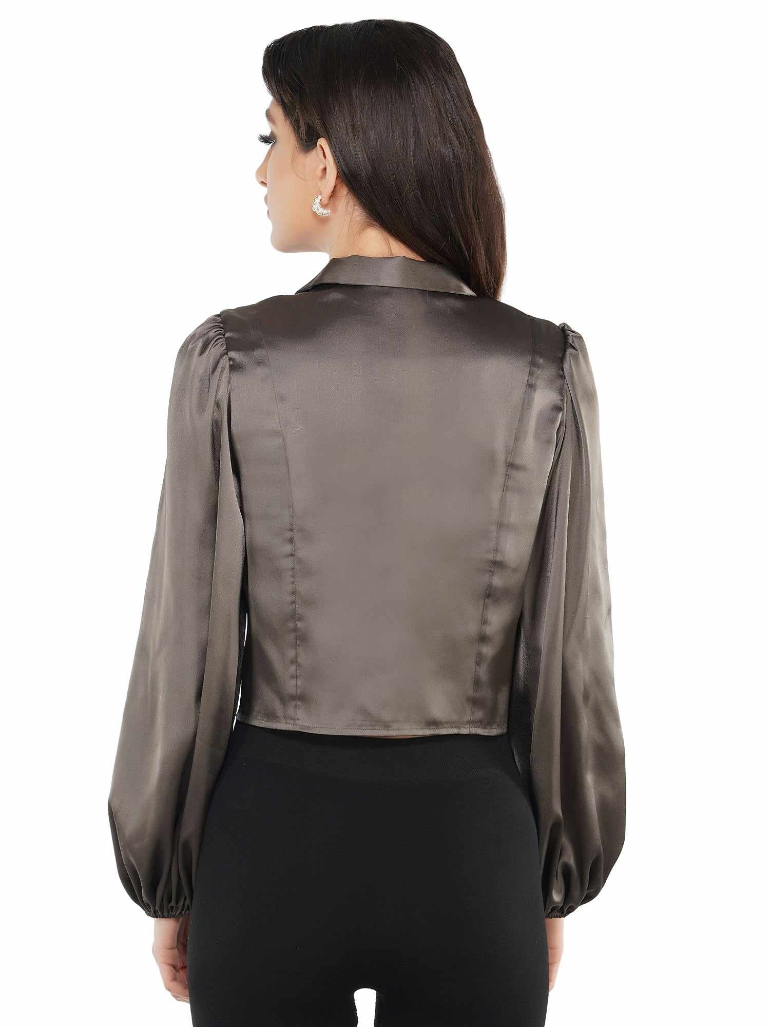 shine on ash grey satin blouse