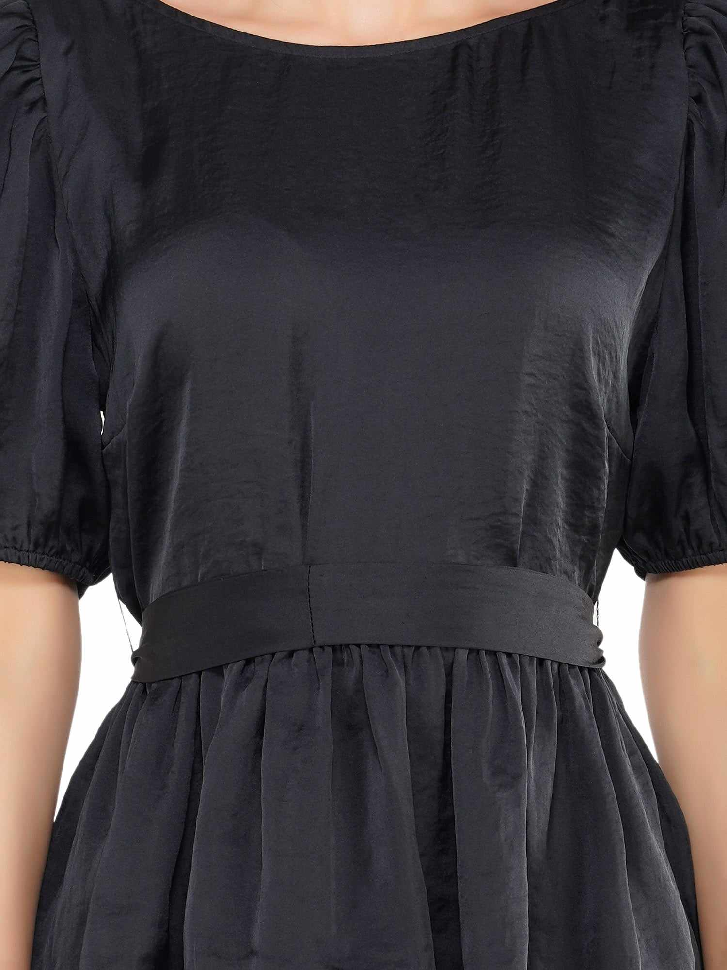 shine in black peplum wrapped blouse