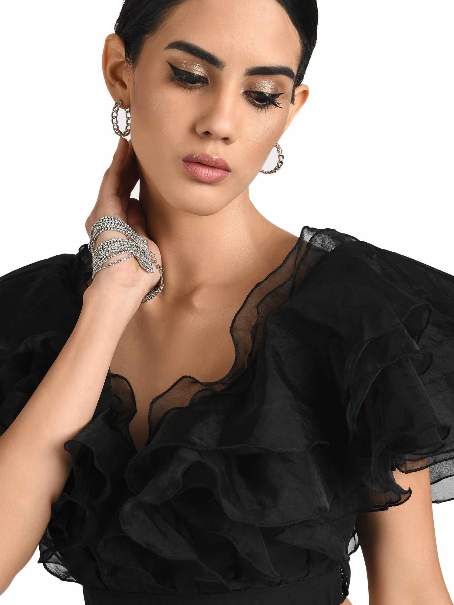 playful ruffles black crop top