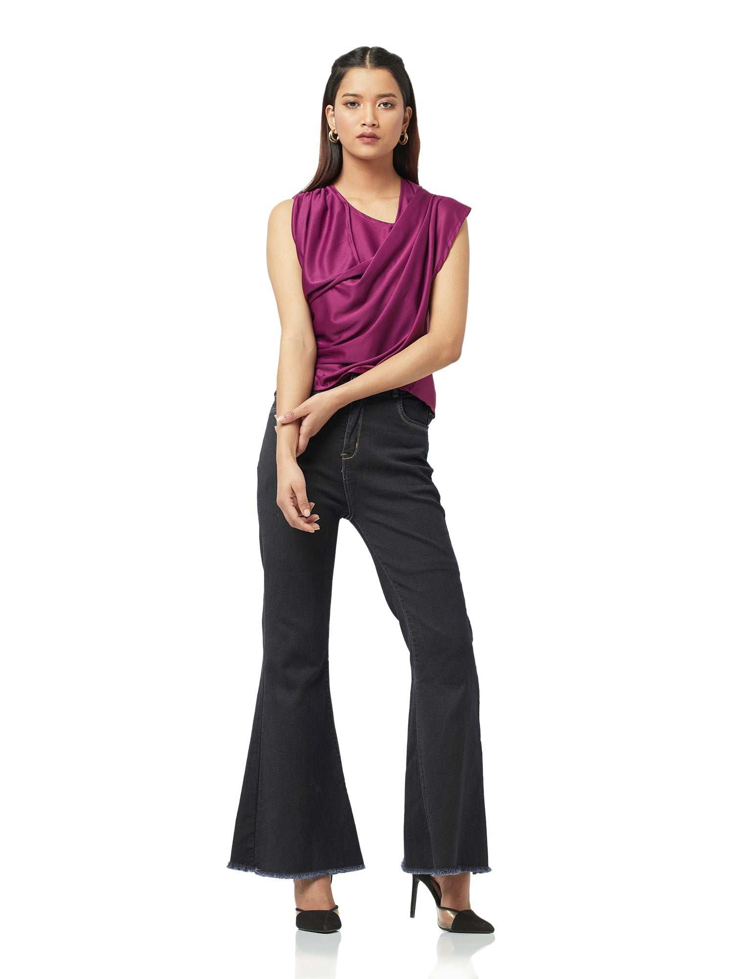 asymmetrical draped wine top