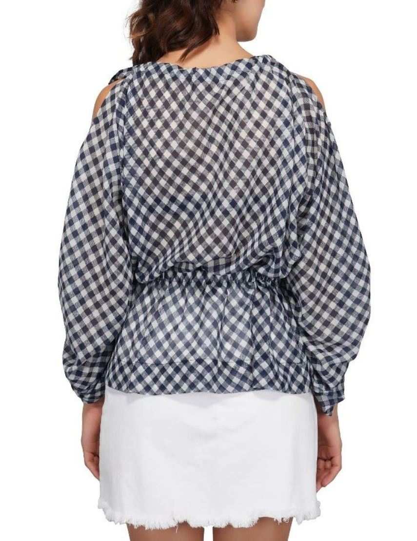 cold shoulder oversized sleeve diagonal check top