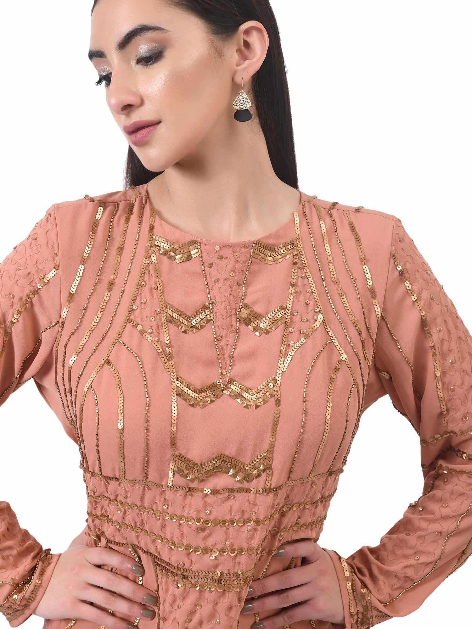 go gorgeous dusty pink gold dress