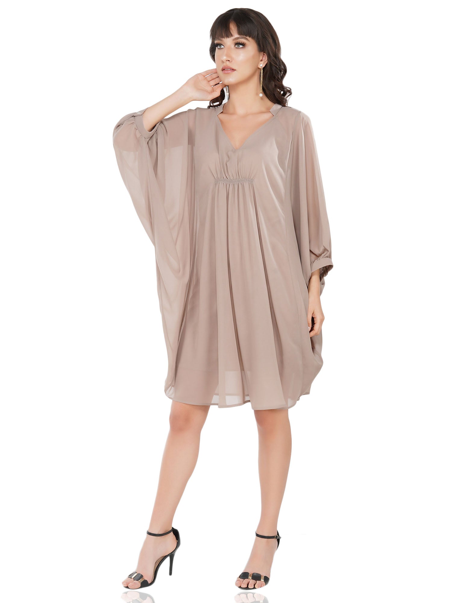 tan cape kaftan dress