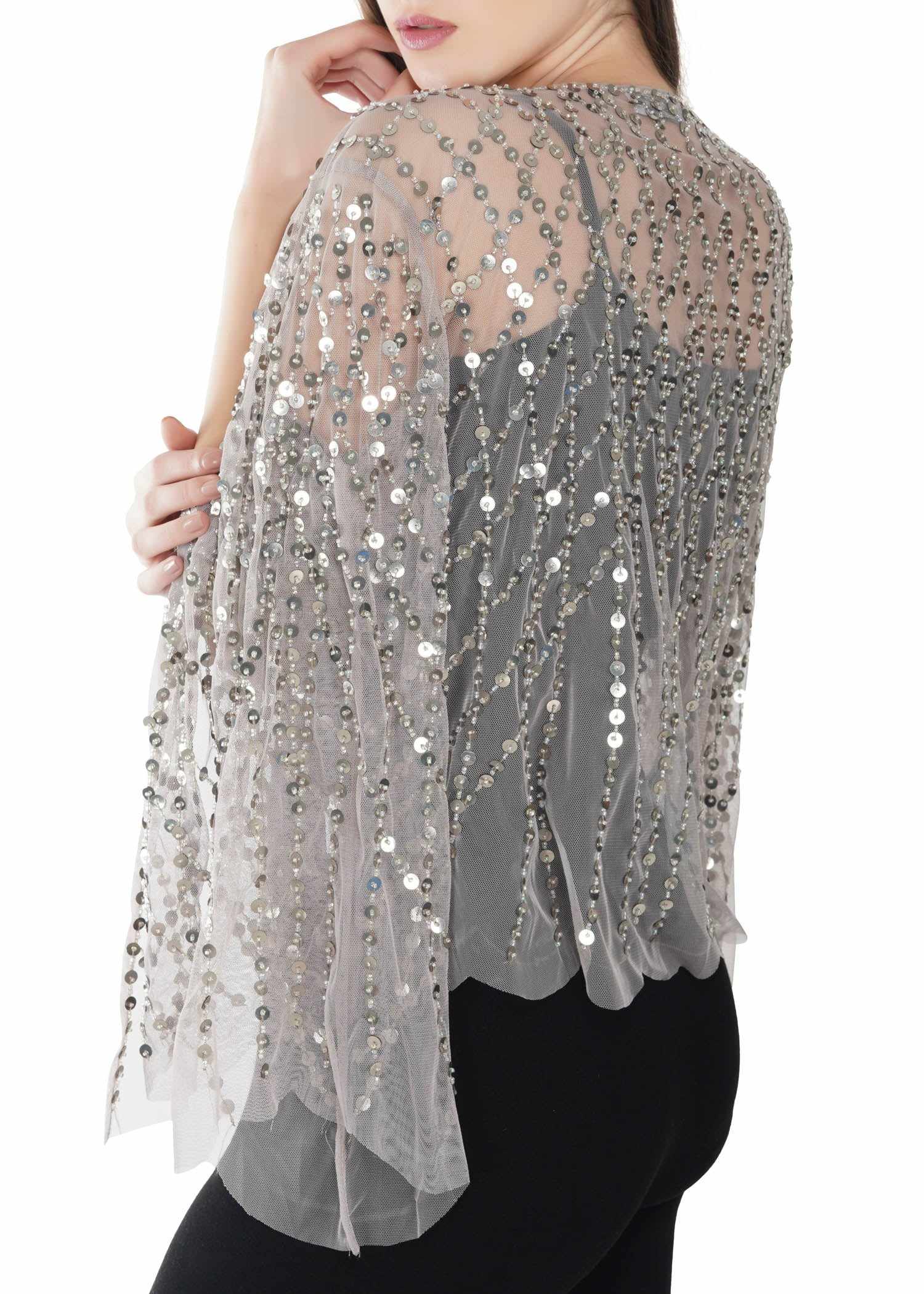 beige sequins embellished shrug jacket