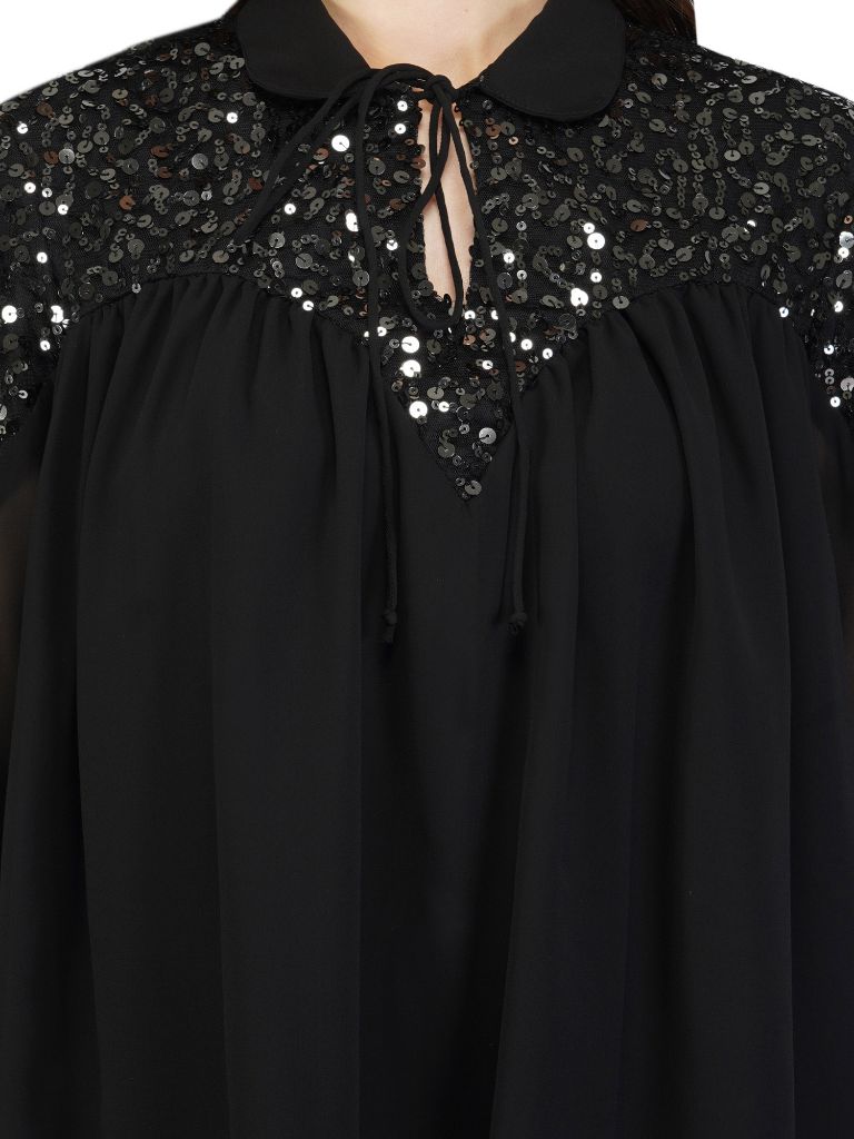 navy sequins yoke top