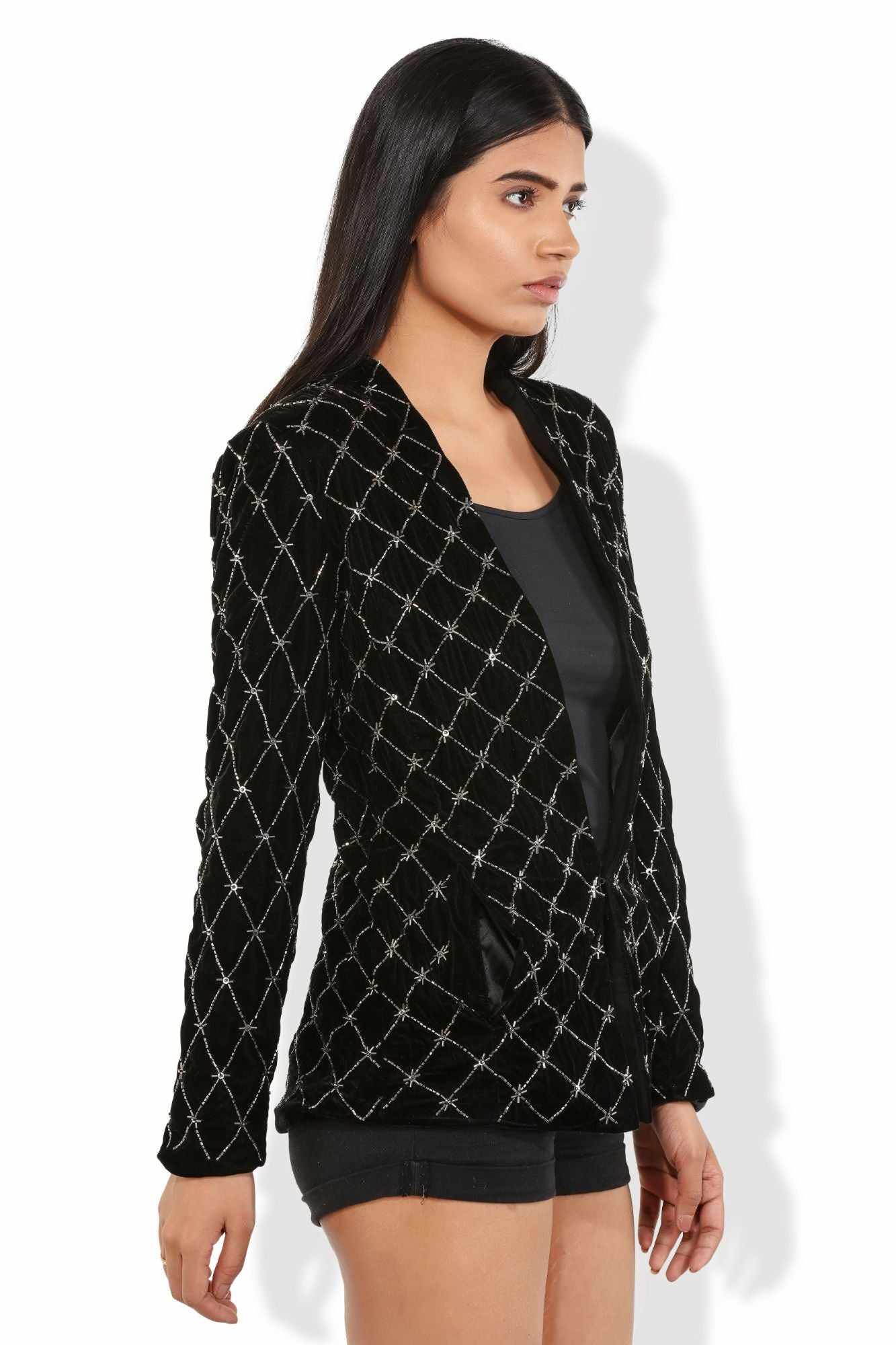 rich velvet silver applique blazer