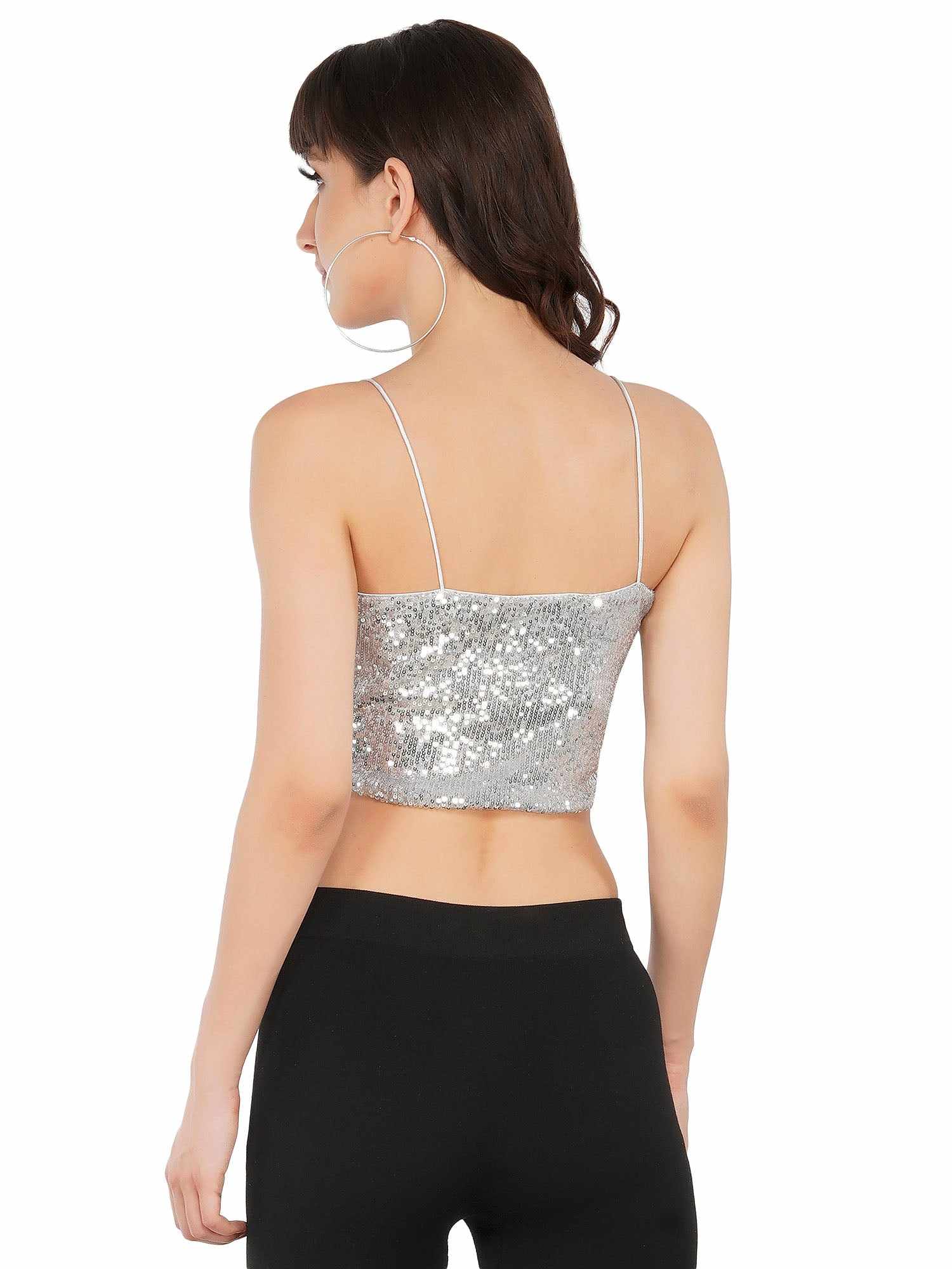 glistening silver strappy tank top  