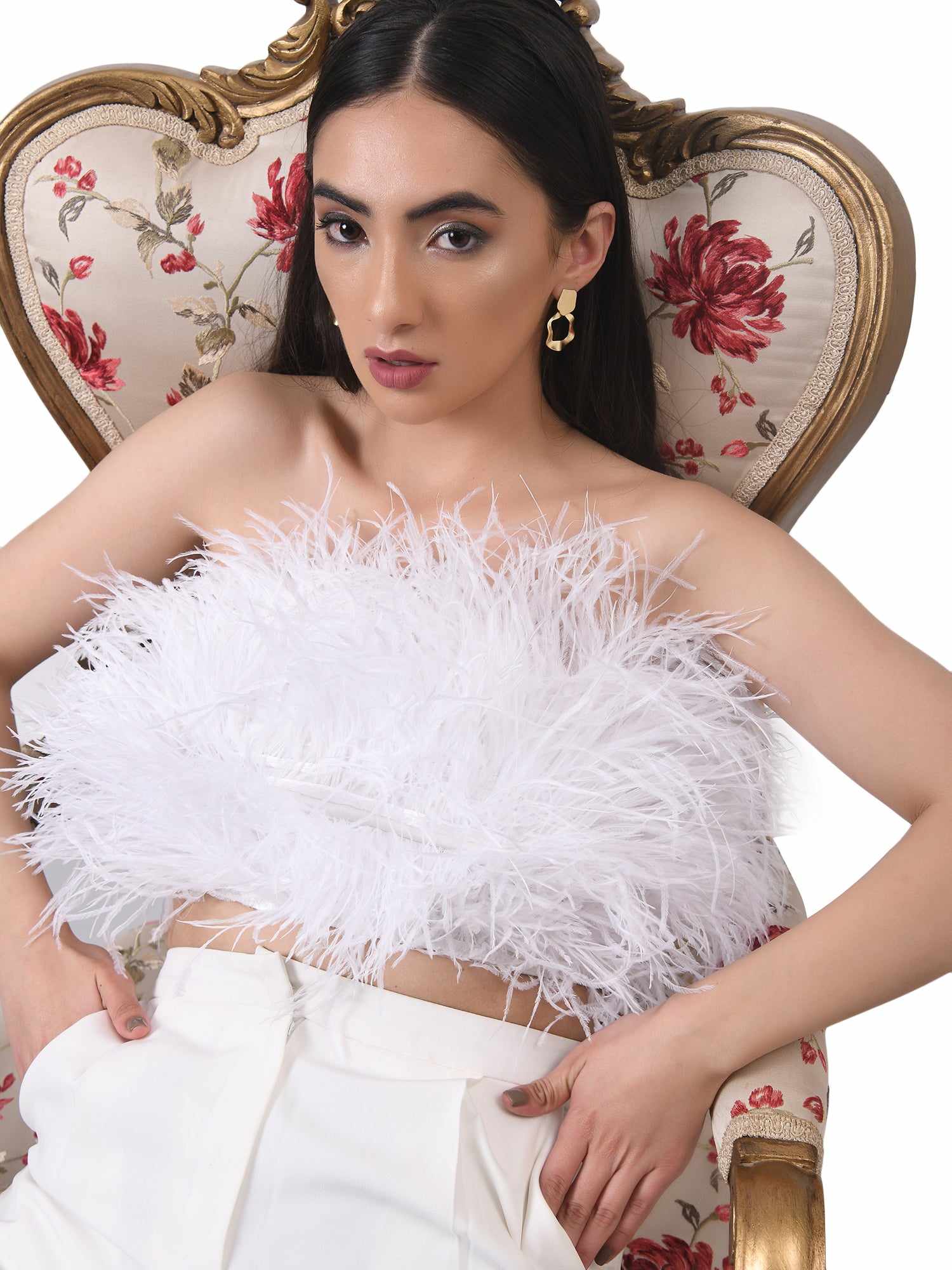 white feather cropped bustier