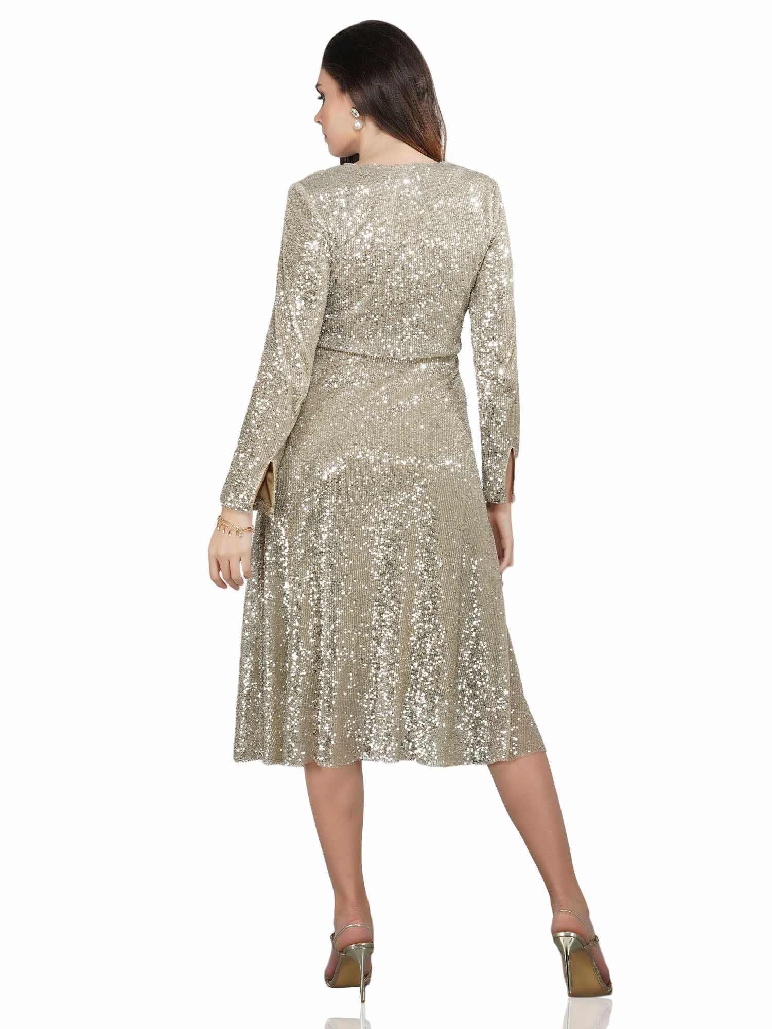 pretty please silver midi dress  