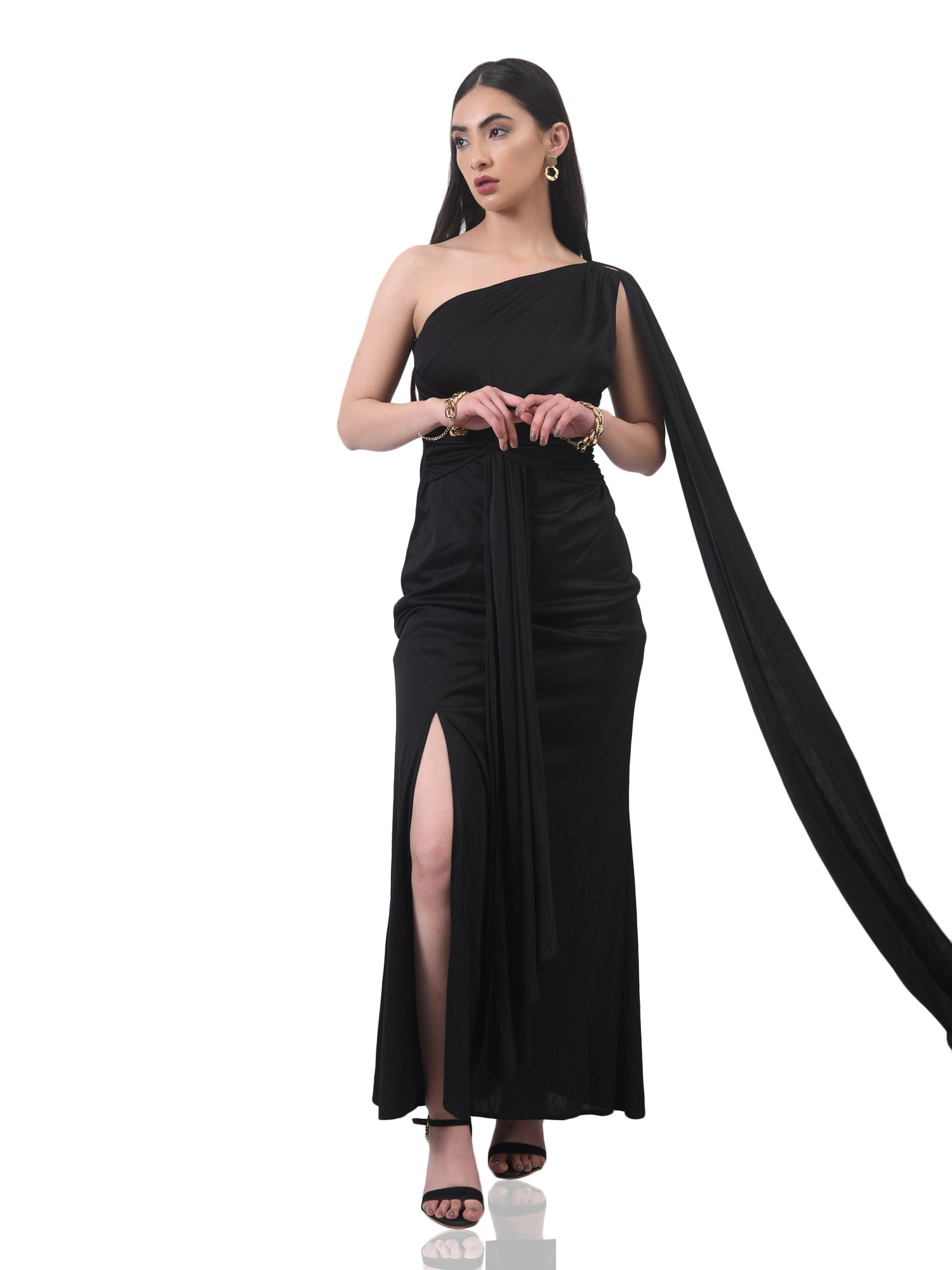mireille black slit gown