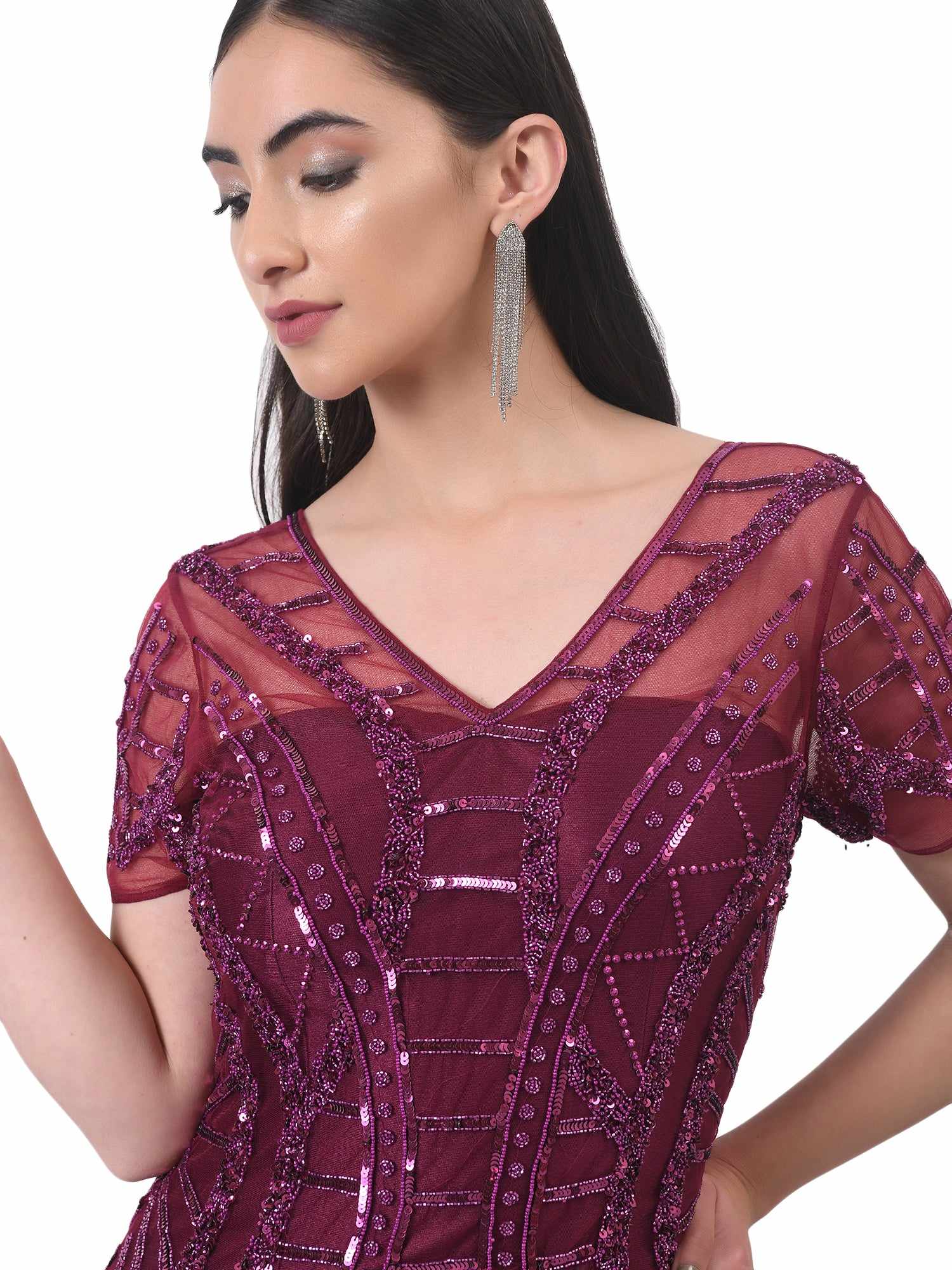 wine on wine embellished gown