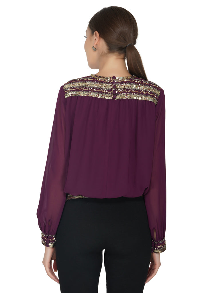 yoke and hem sequin top  