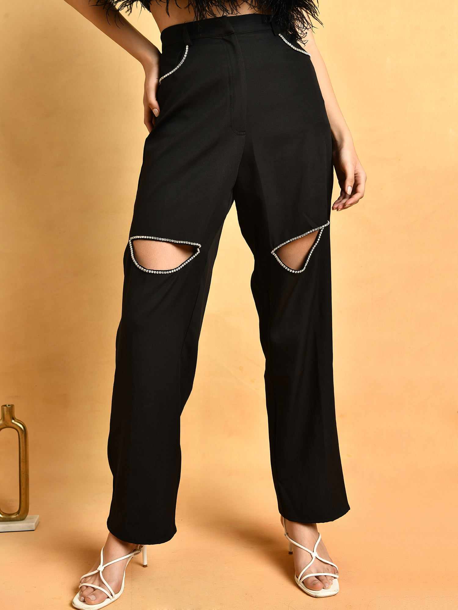 black cut out pant