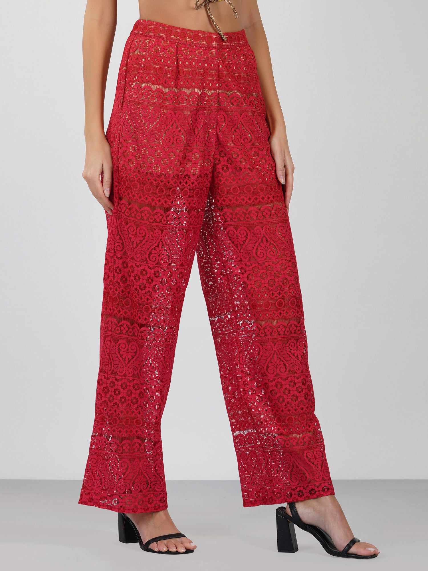 red lace wide leg pants