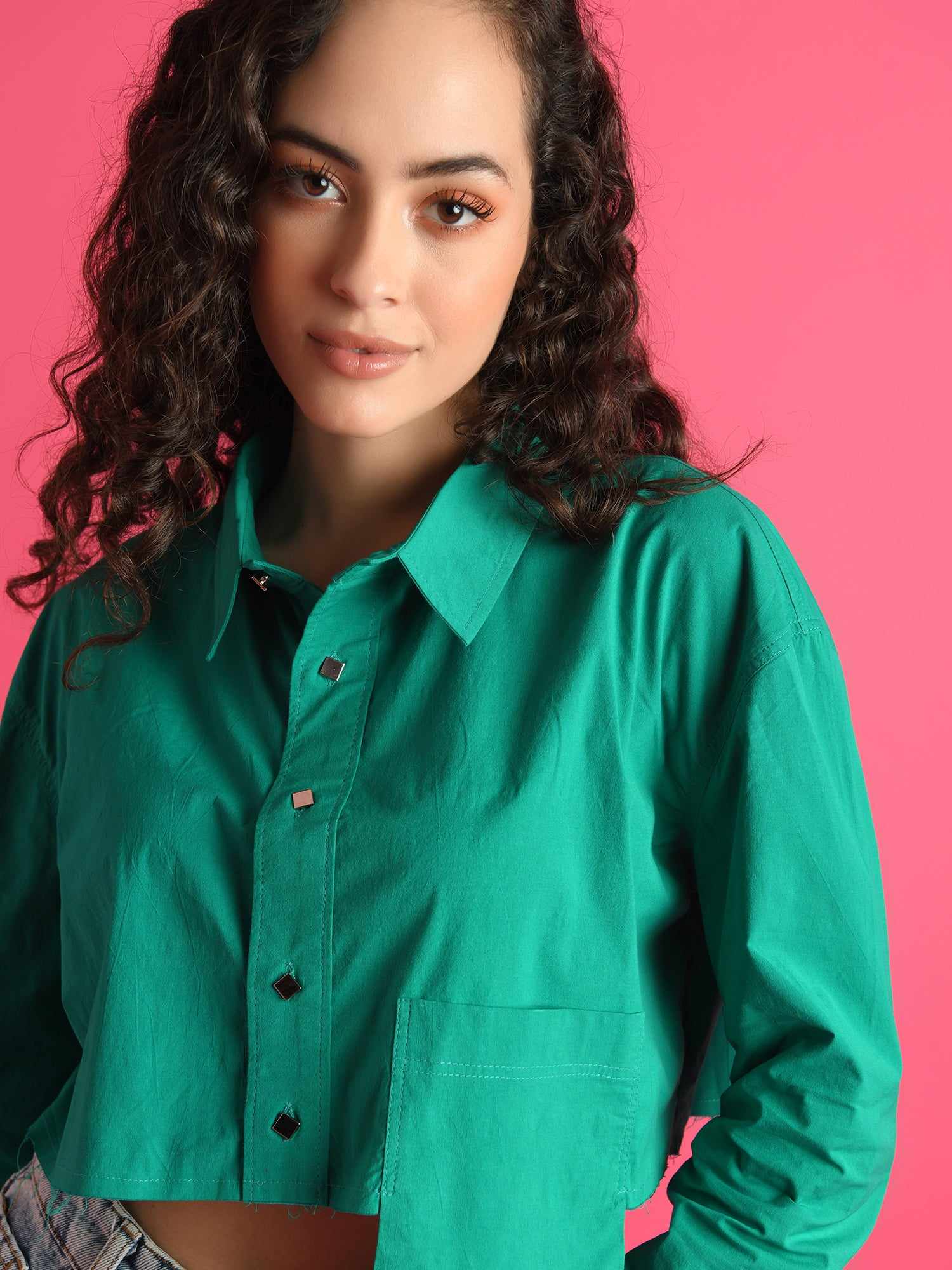 deluxe party on crop green shirt