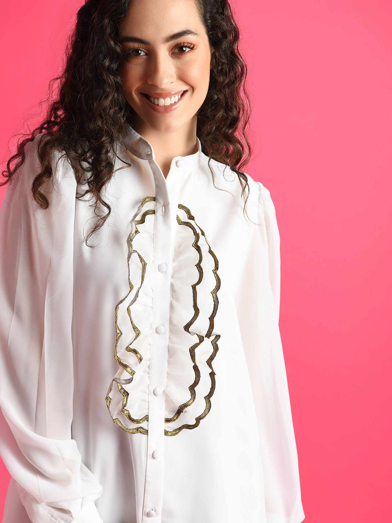 white shirt with multi ruffle