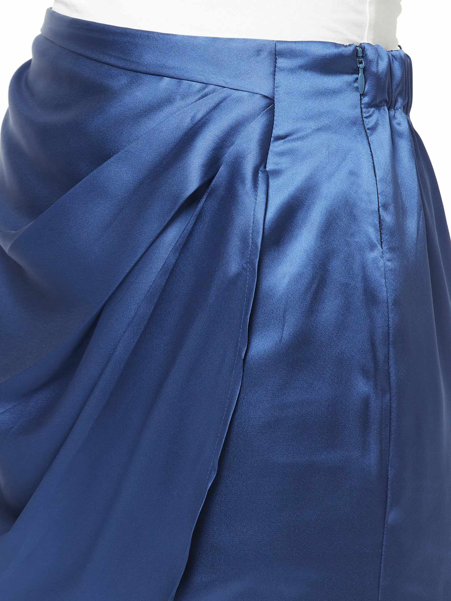 shiny satin blue pleated wrap skirt