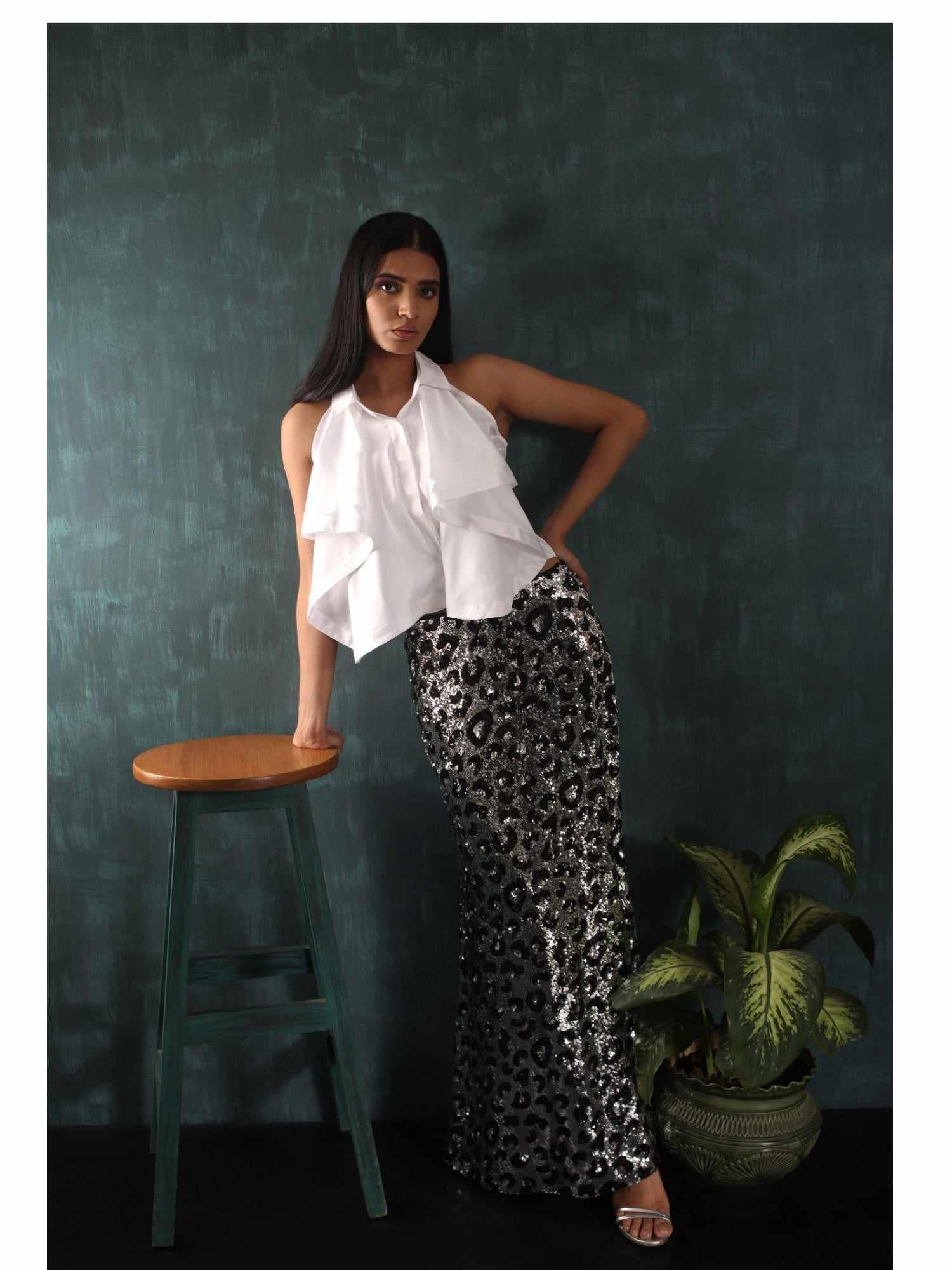 sequined tulle leopard print floor length skirt