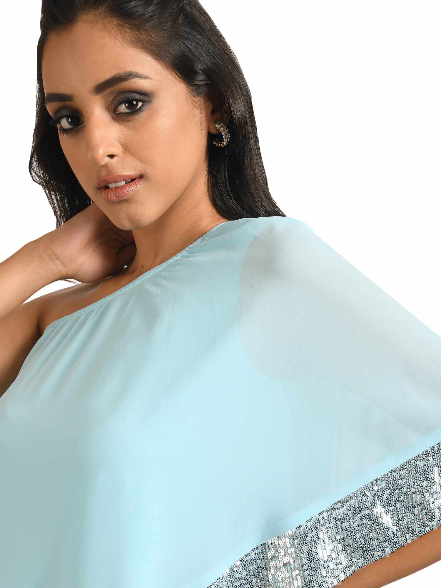 one shoulder cape blue top  