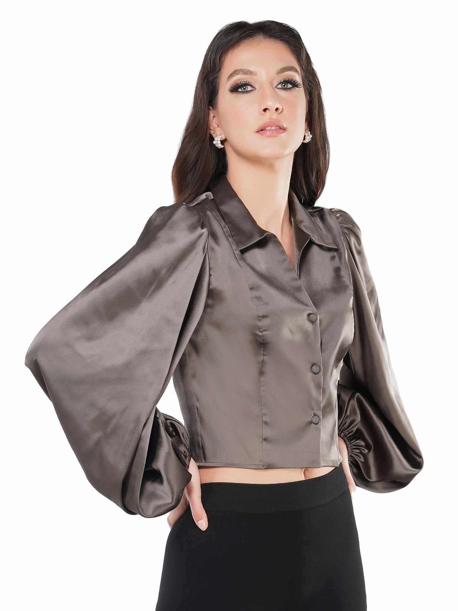 shine on ash grey satin blouse