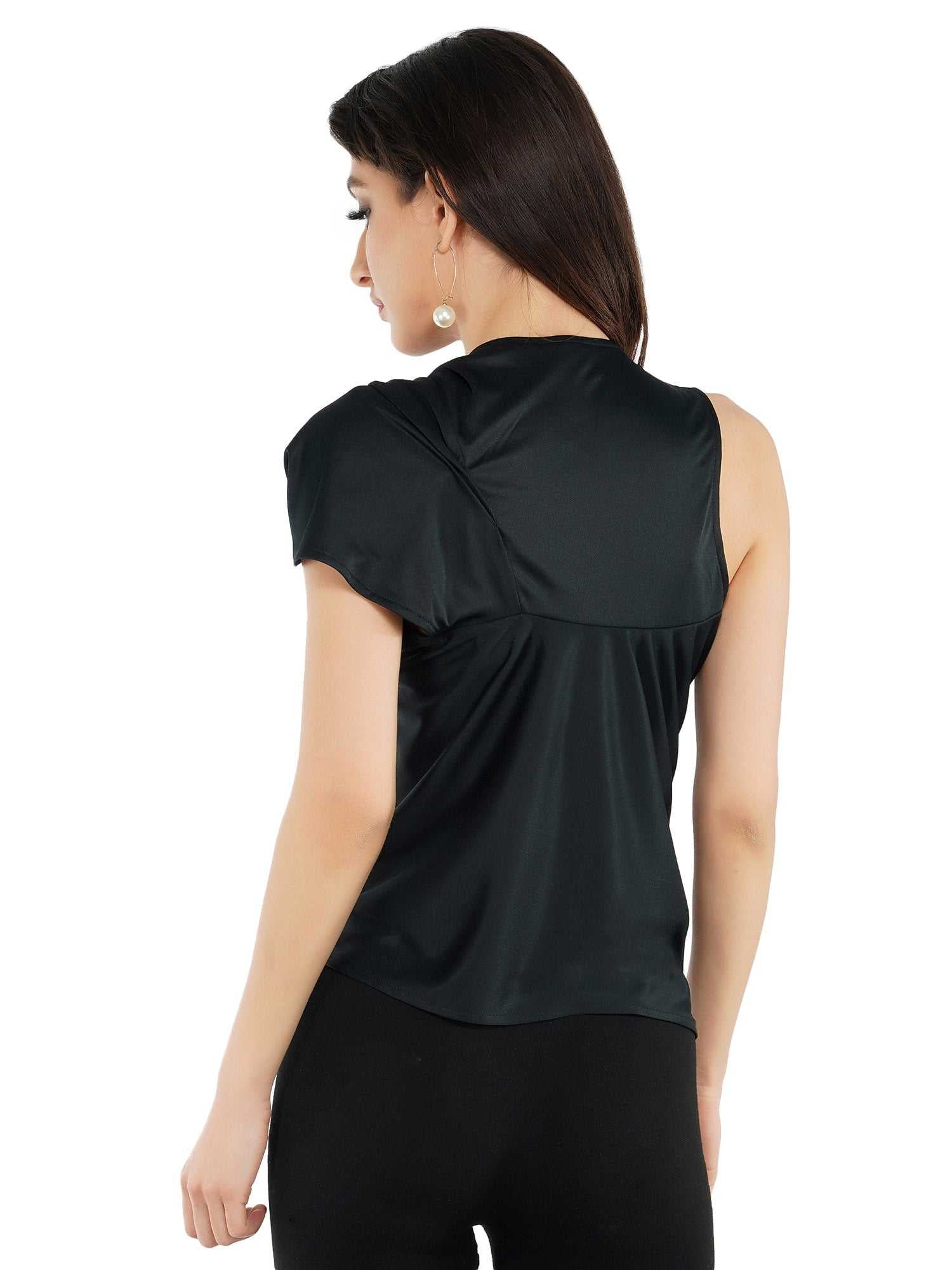 asymmetrical draped black top