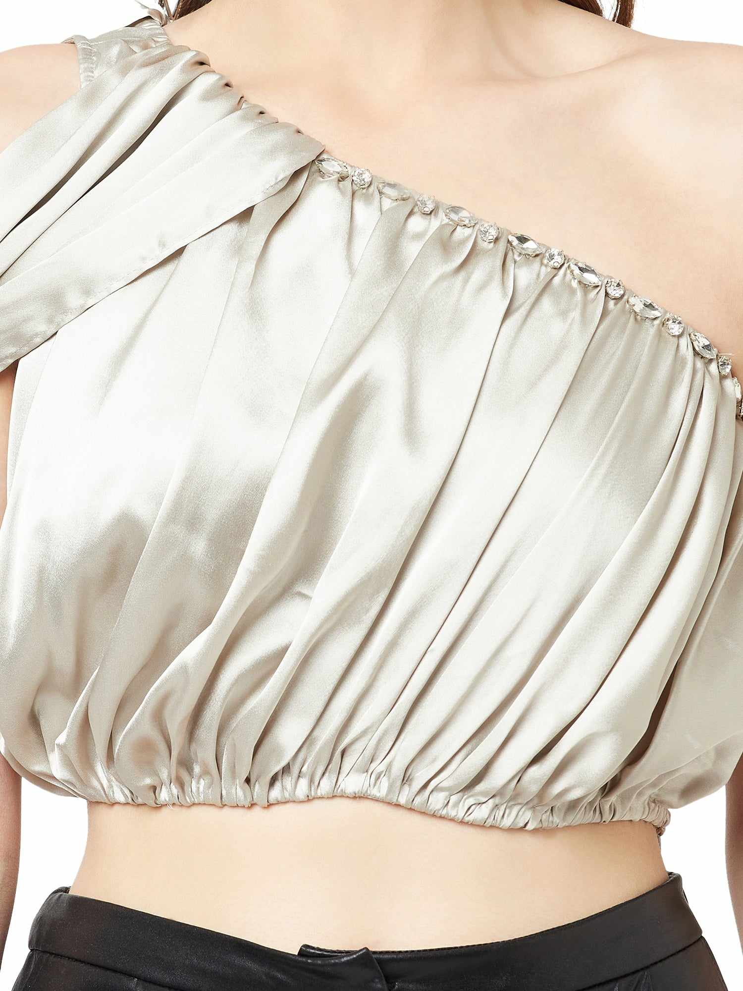 crystal embellished satin top