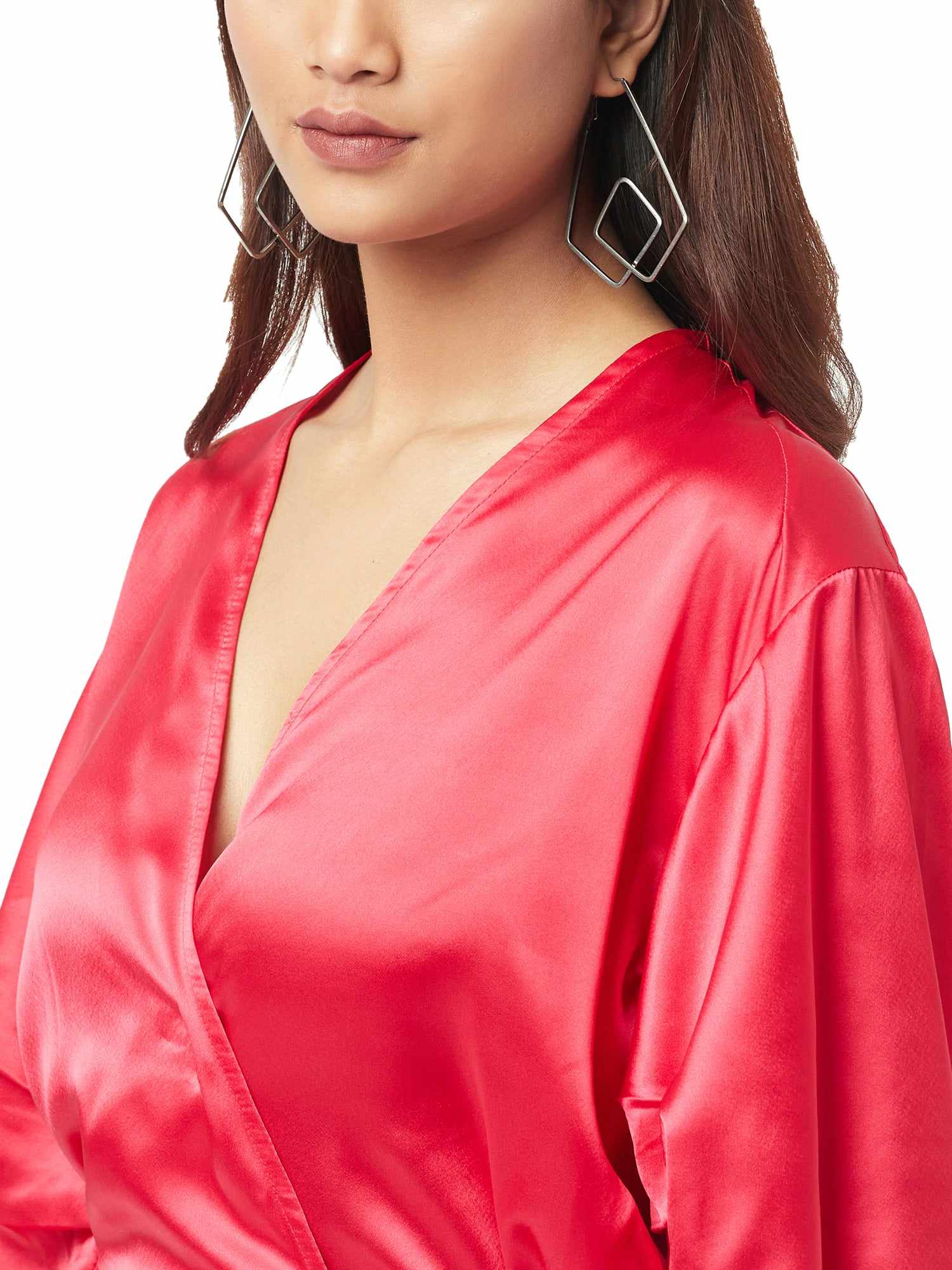 folksy pearl red satiny crop top