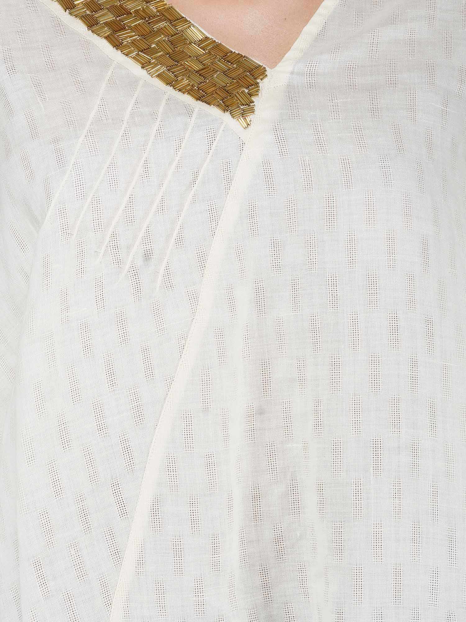 bugle beaded neck linen top  