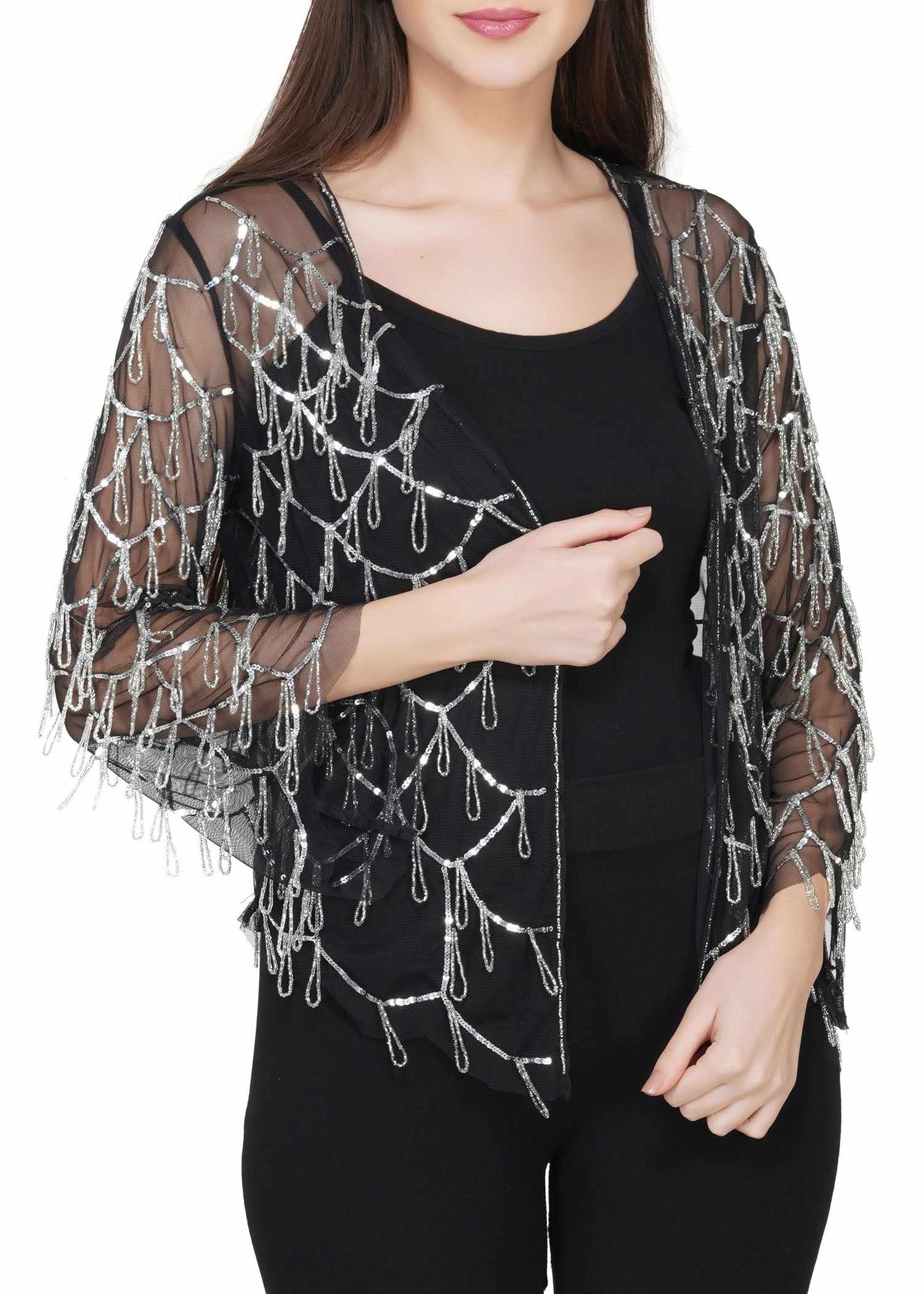 silver beads shrug  