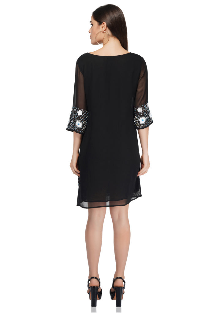 border embellished black dress  