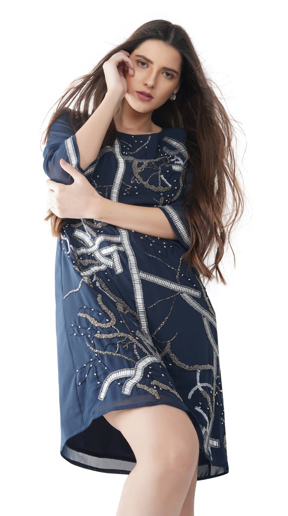 abstract navy dress  