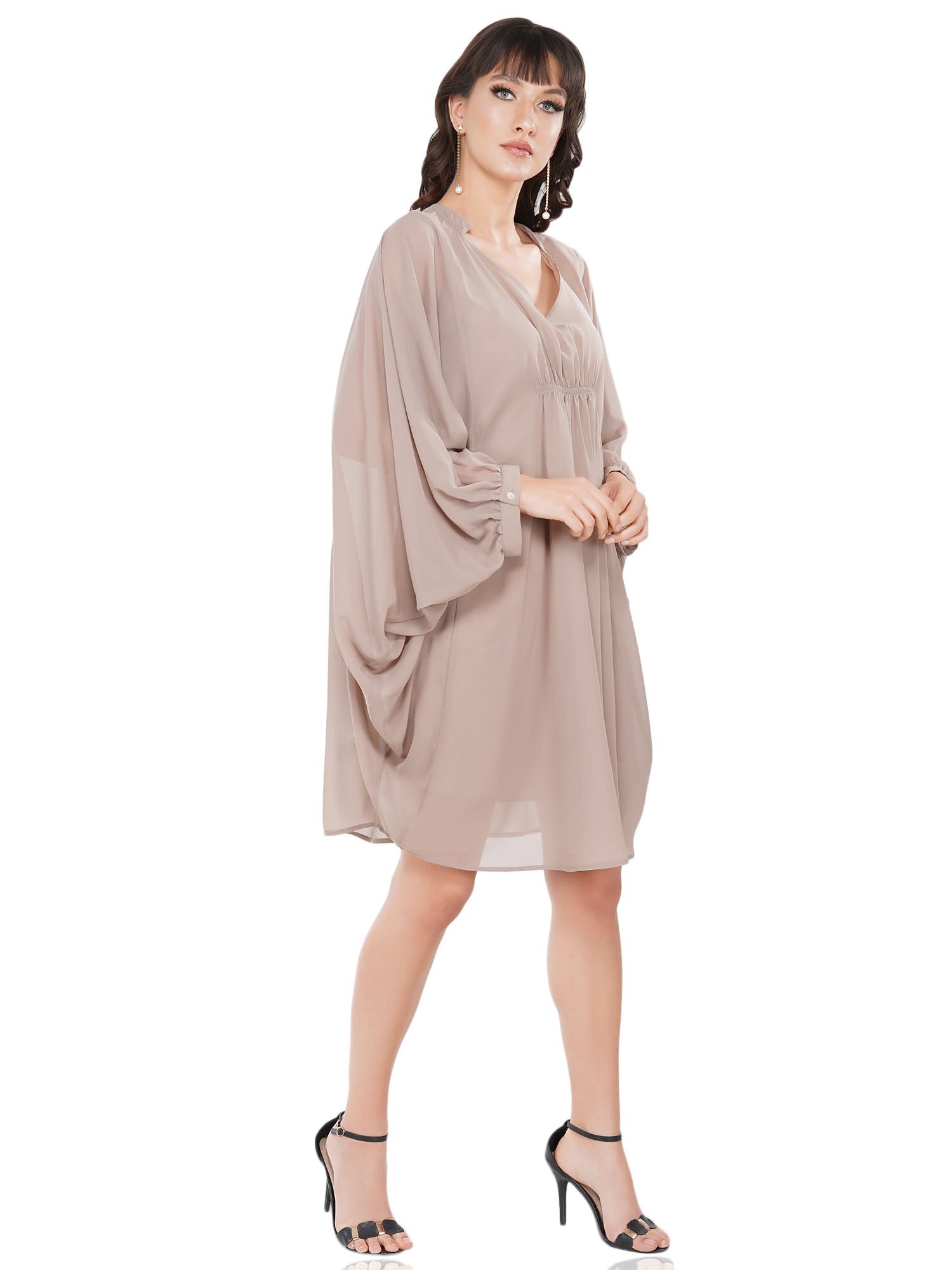 tan cape kaftan dress