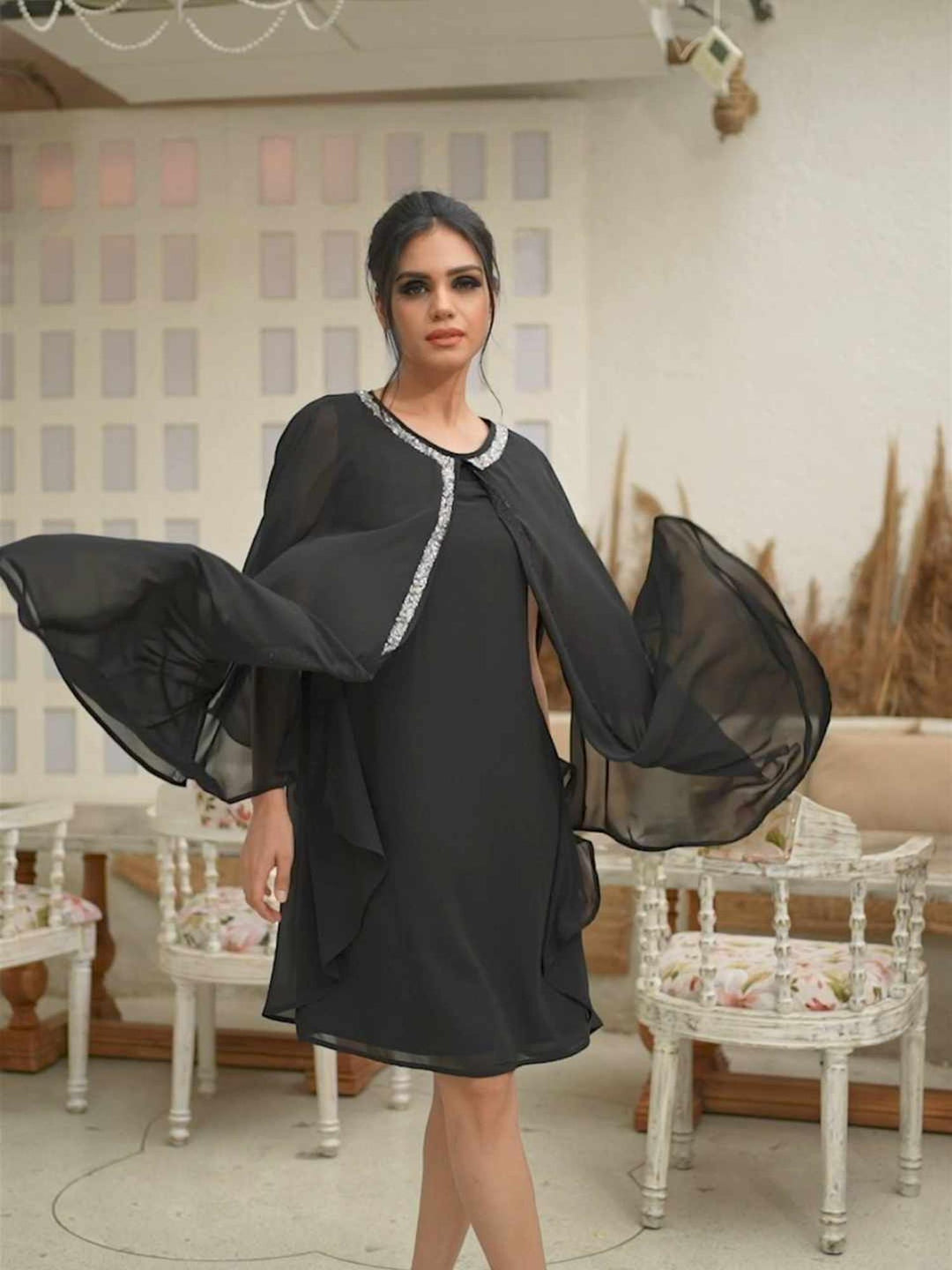 mantle style layered dress  
