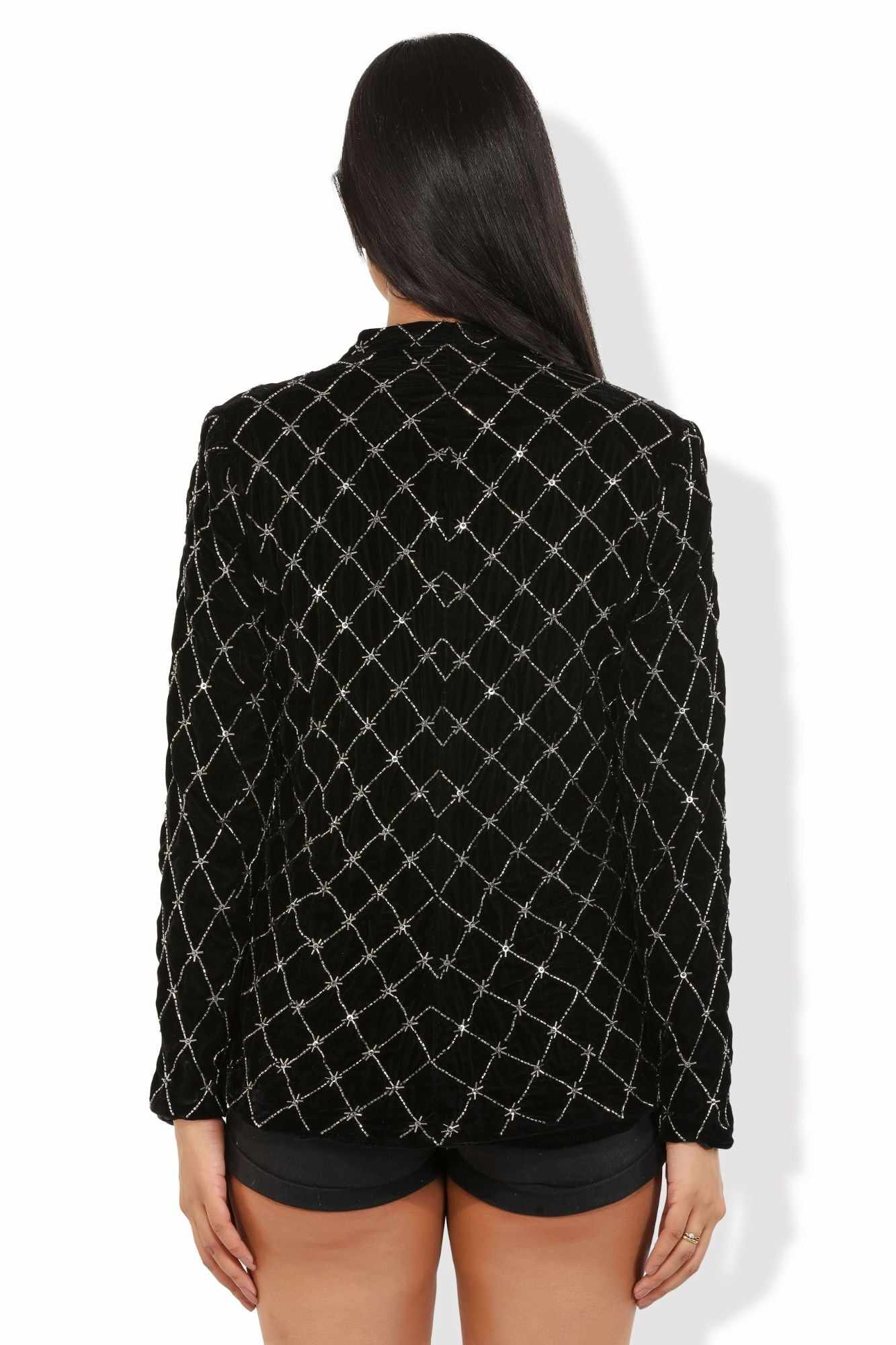 rich velvet silver applique blazer