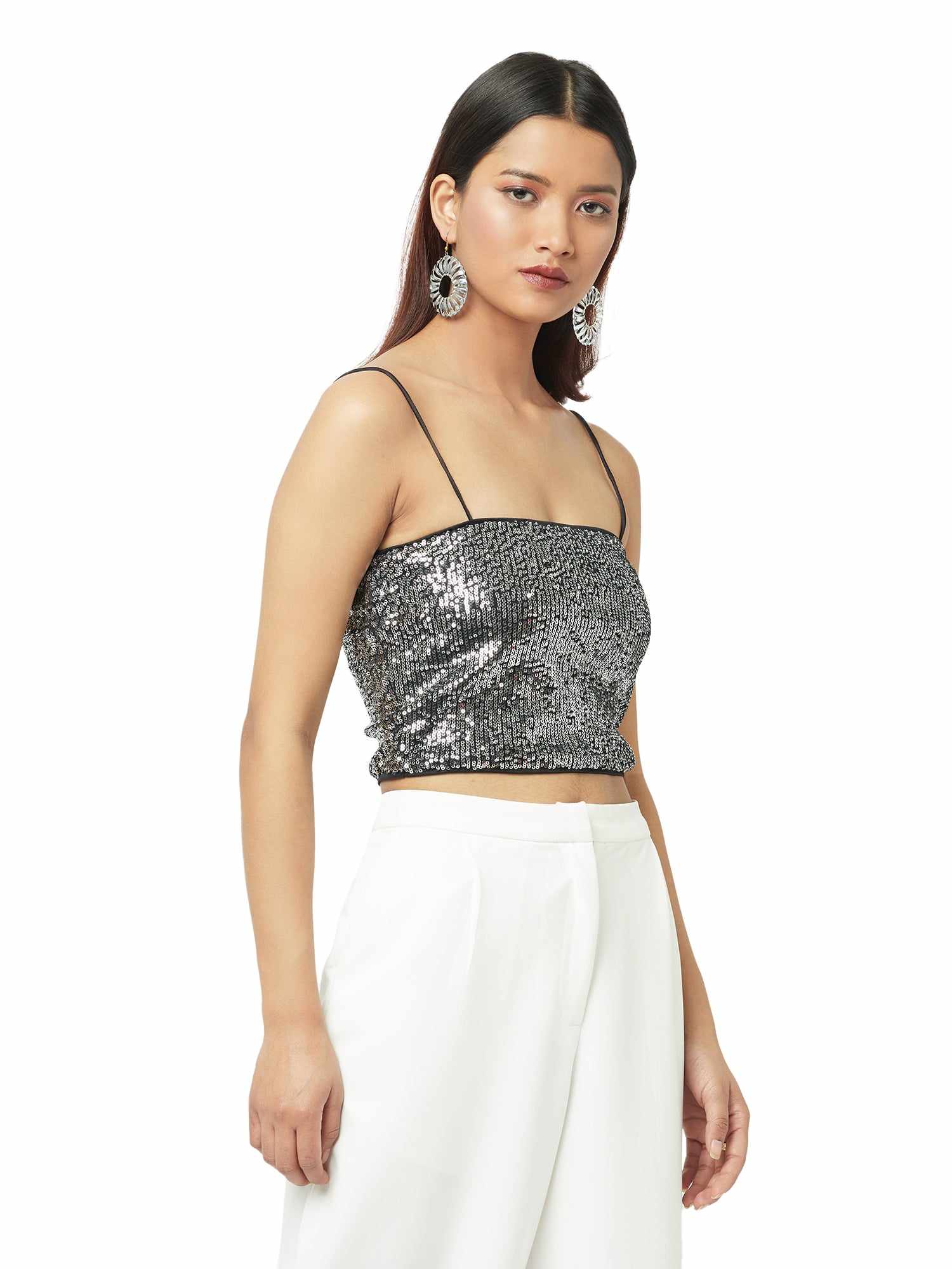 glistening black strappy tank top  
