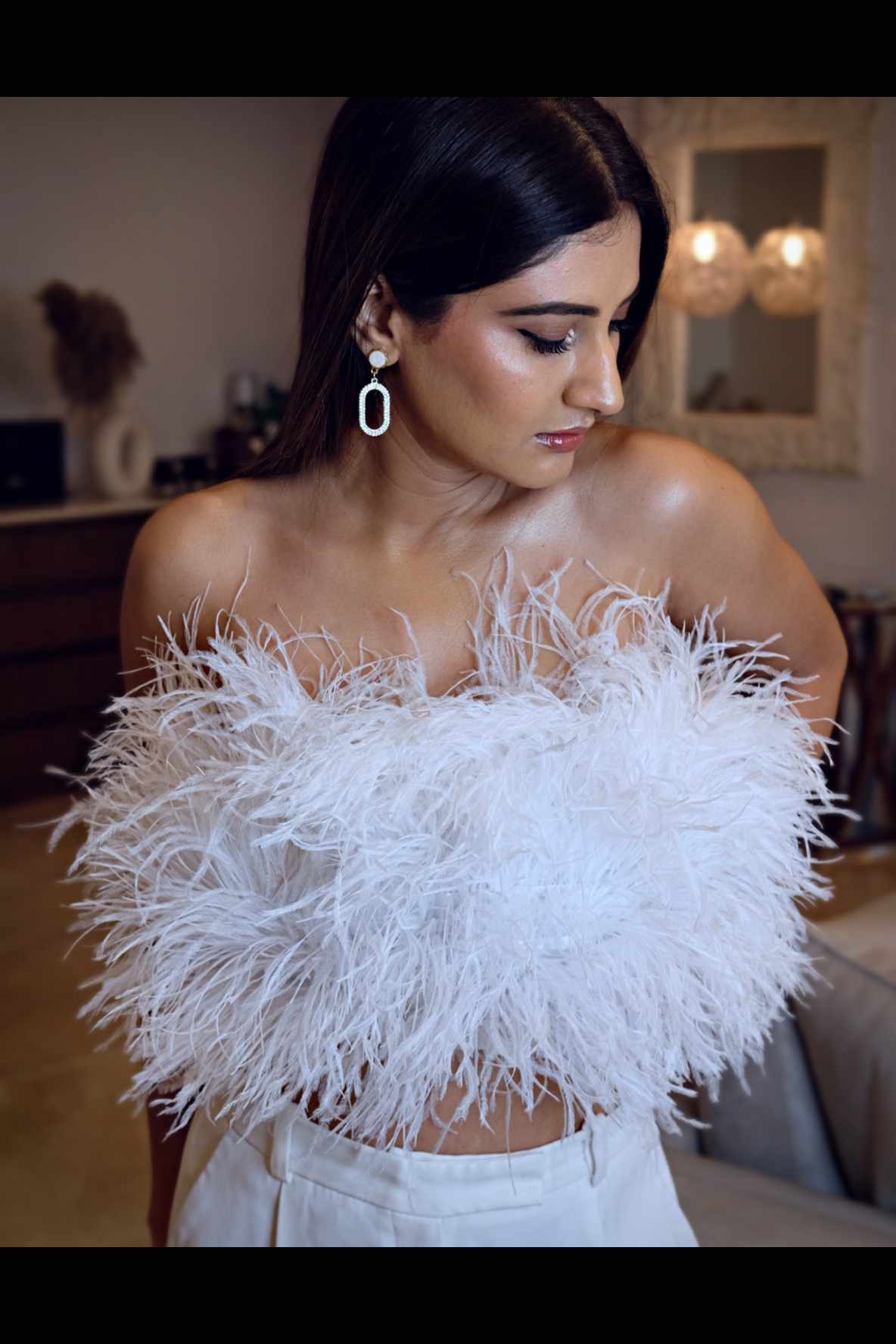 white feather cropped bustier