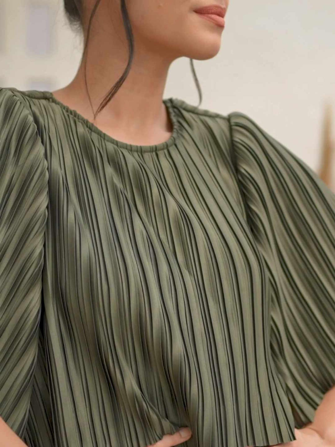pure elegance pleated green cape dress