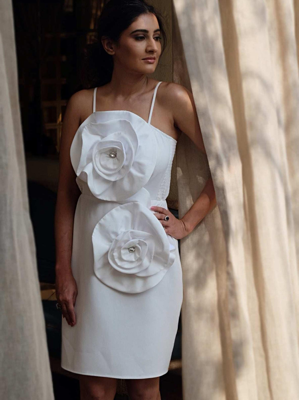 sexy mini white dress with flower