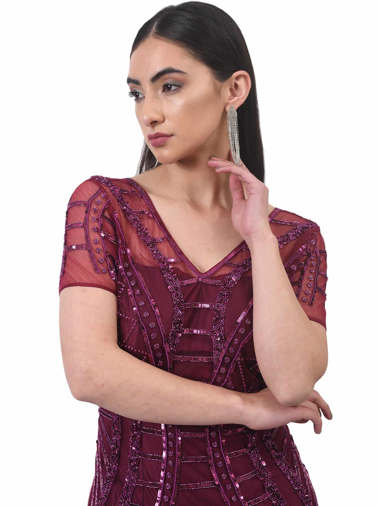 wine on wine embellished gown