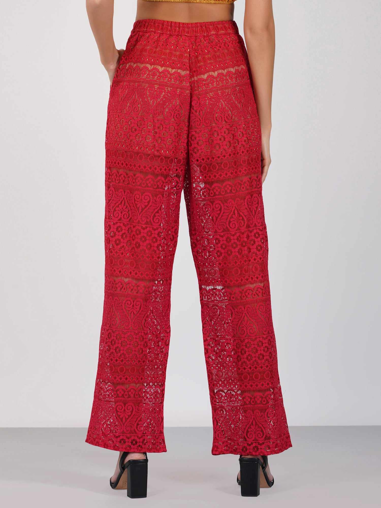 red lace wide leg pants