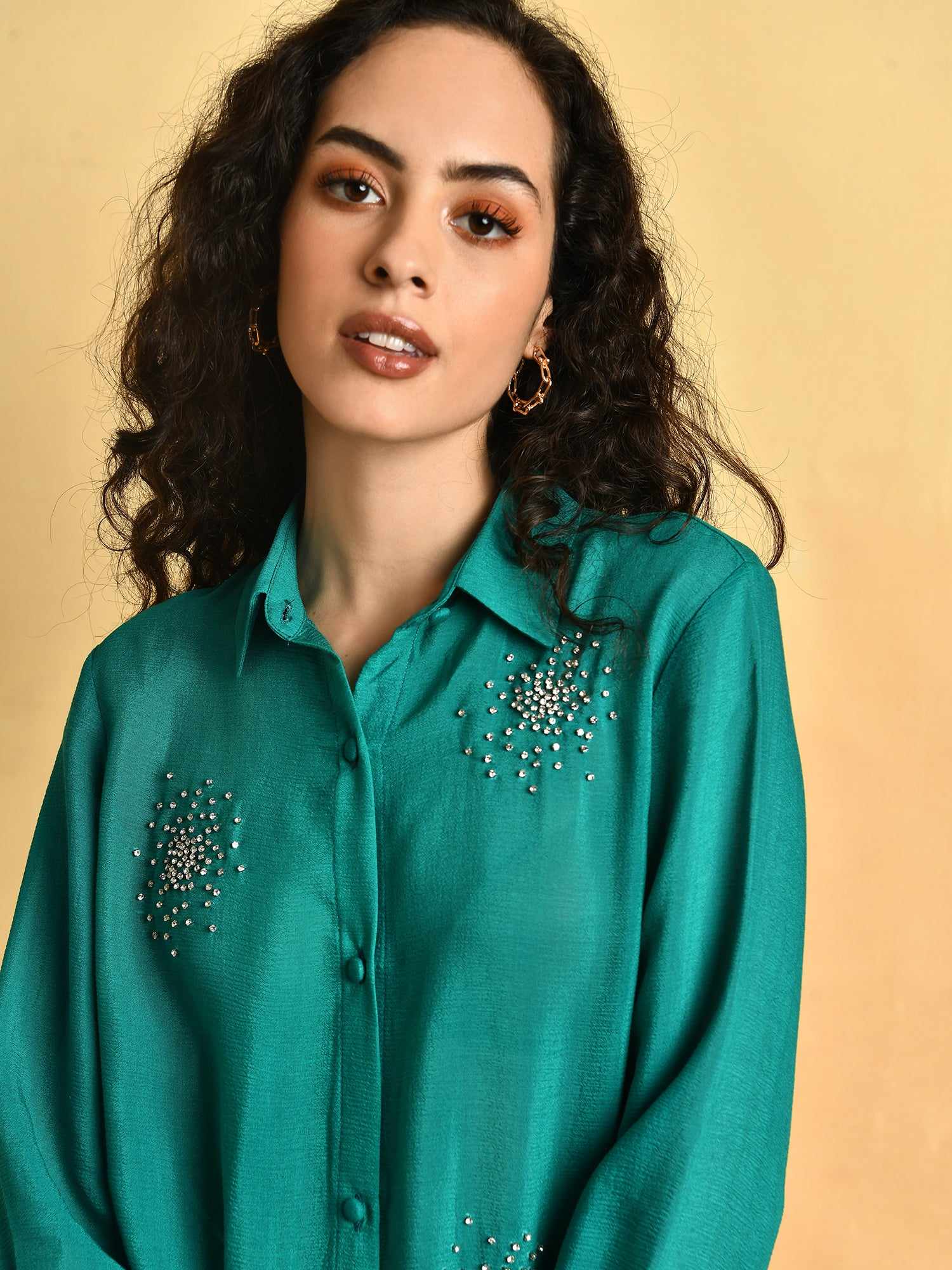 deluxe embellished green shirt