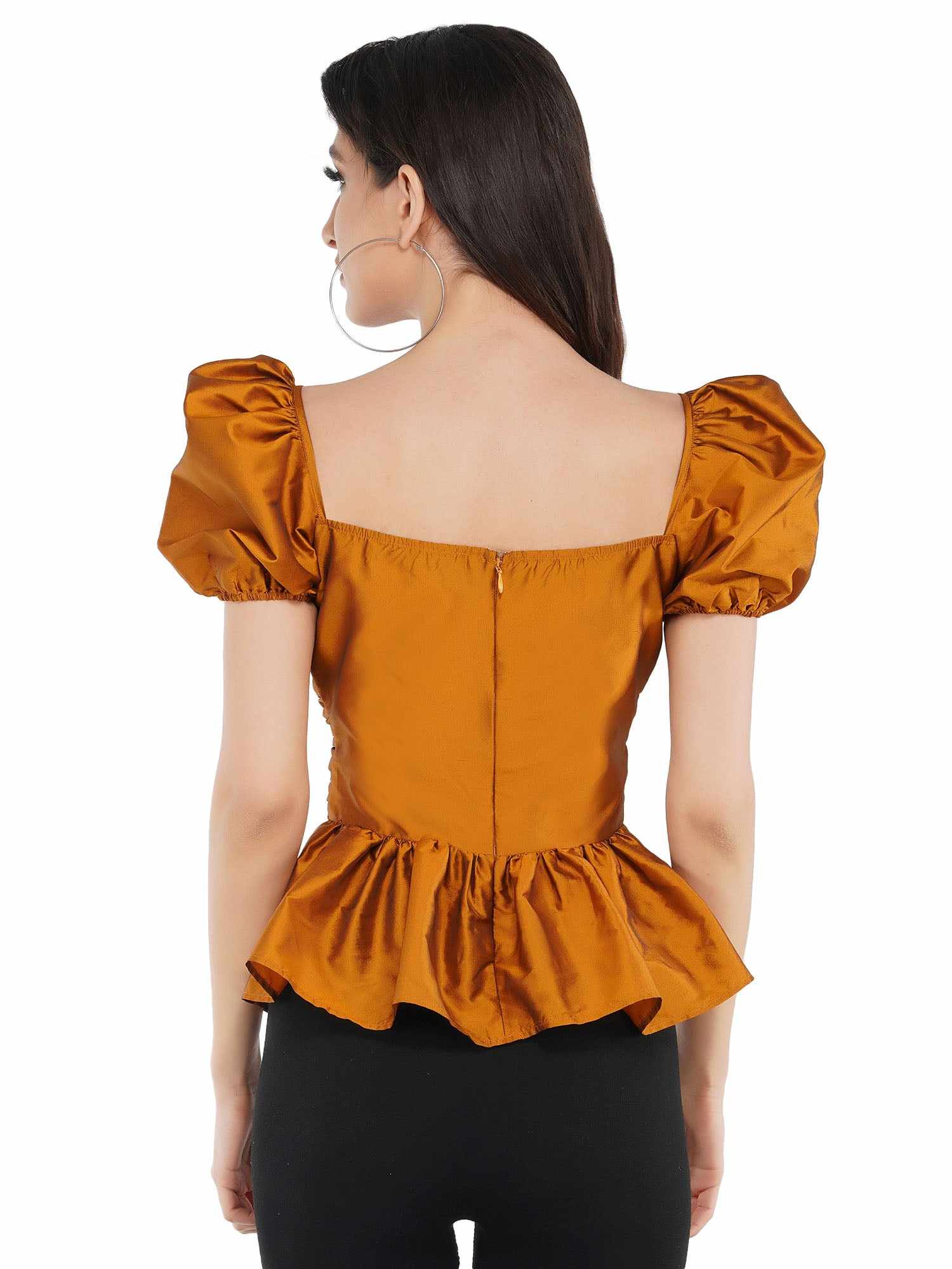 bronze ruched puff sleeves top