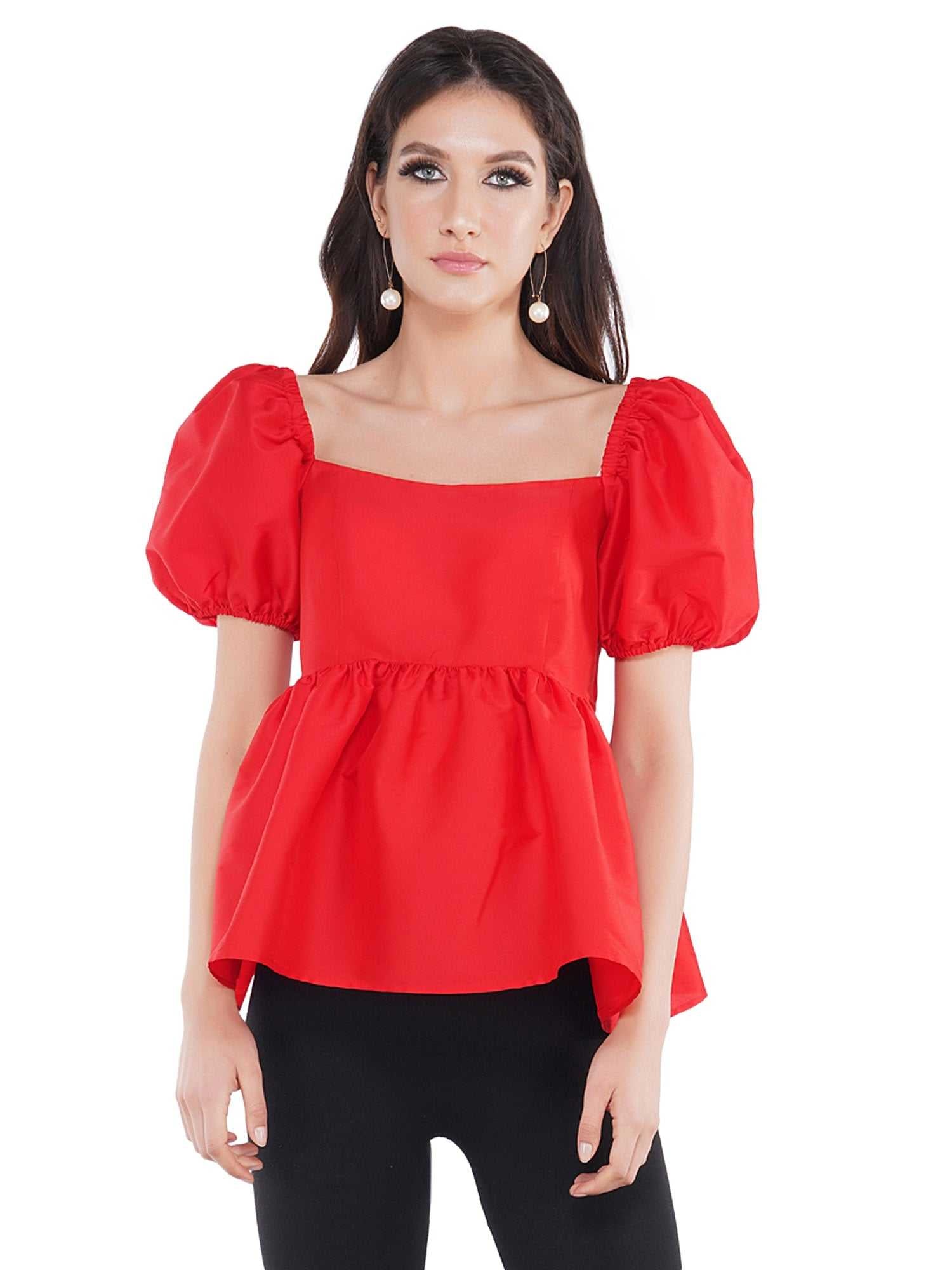 cherry red balloon sleeves top